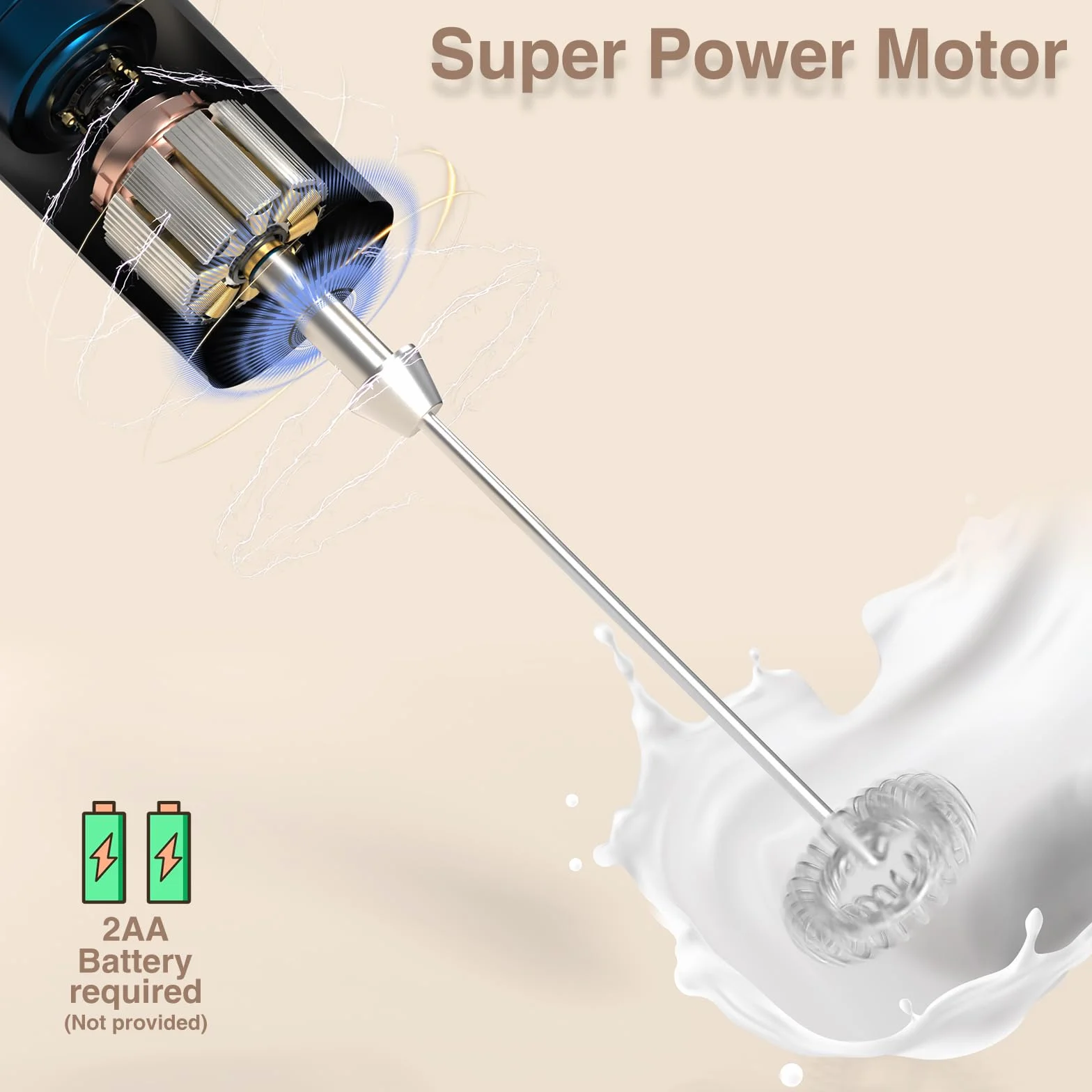 POWSAF Espumador de Leche Eléctrico 13000 RPM, Batidor de Espuma con Soporte, Negro