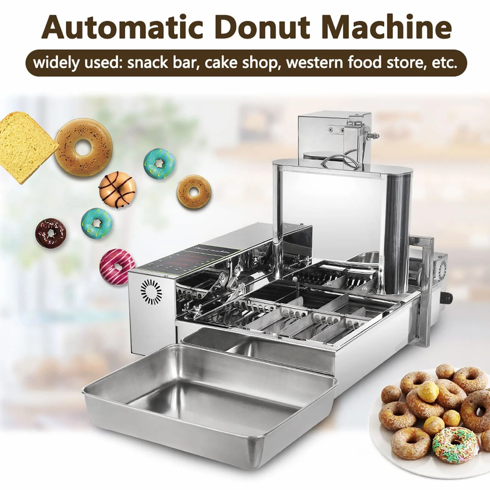 2000w buñuelos comerciales que hace la máquina, 4/6 líneas mini fabricante de rosquillas con panel de control inteligente, espesor de rosquilla de fryer de rosquilla digital Auto Flip