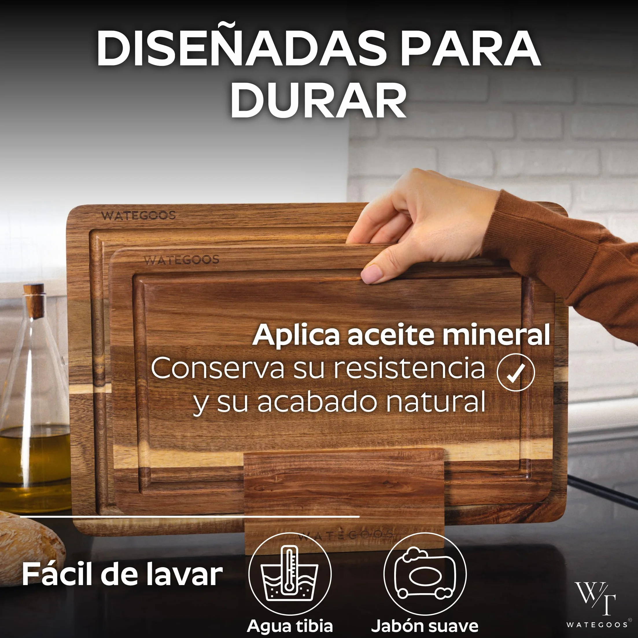 2 Pack Tablas de Cortar Madera Acacia con Soporte para Quesos - Ecológica Resistente Antibacteriana