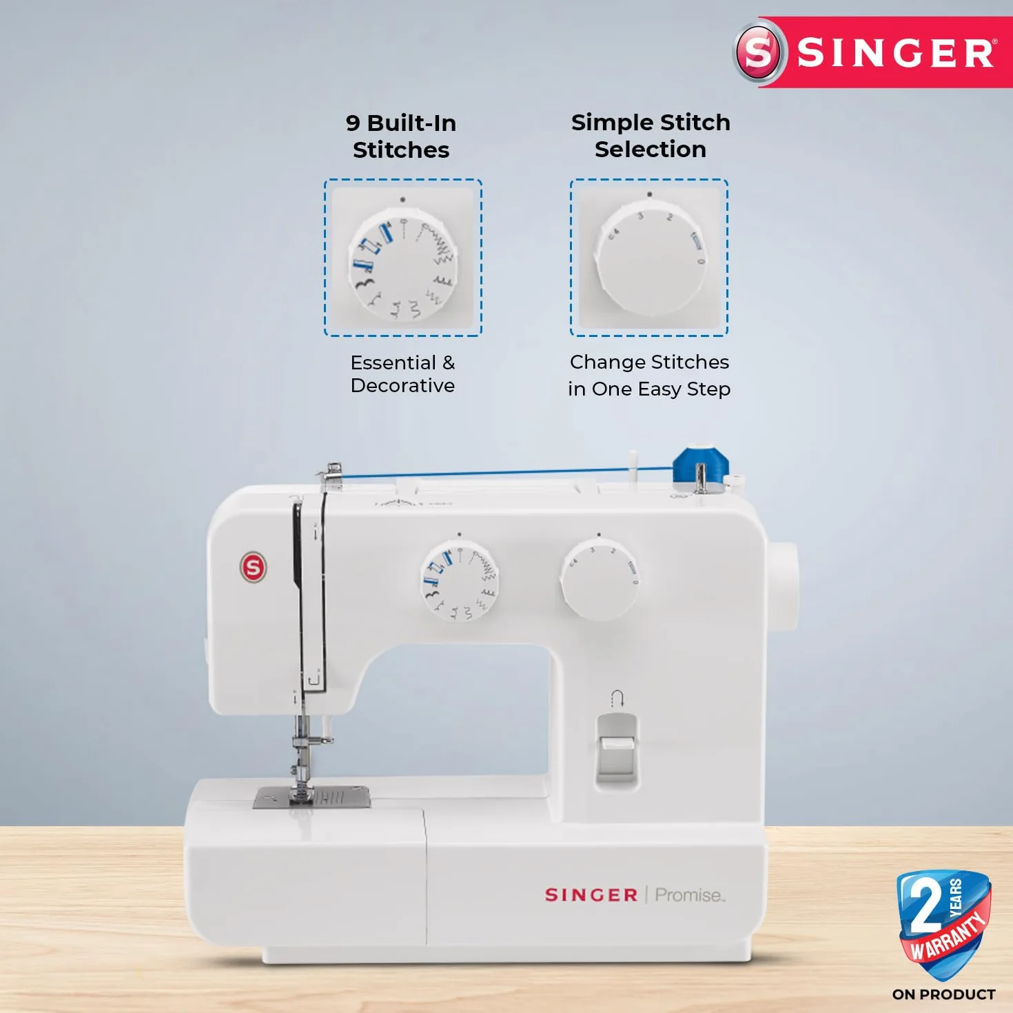 Singer 1409 Promise - Máquina de Coser Mecánica, 9 puntadas, 120 V, color Blanco
