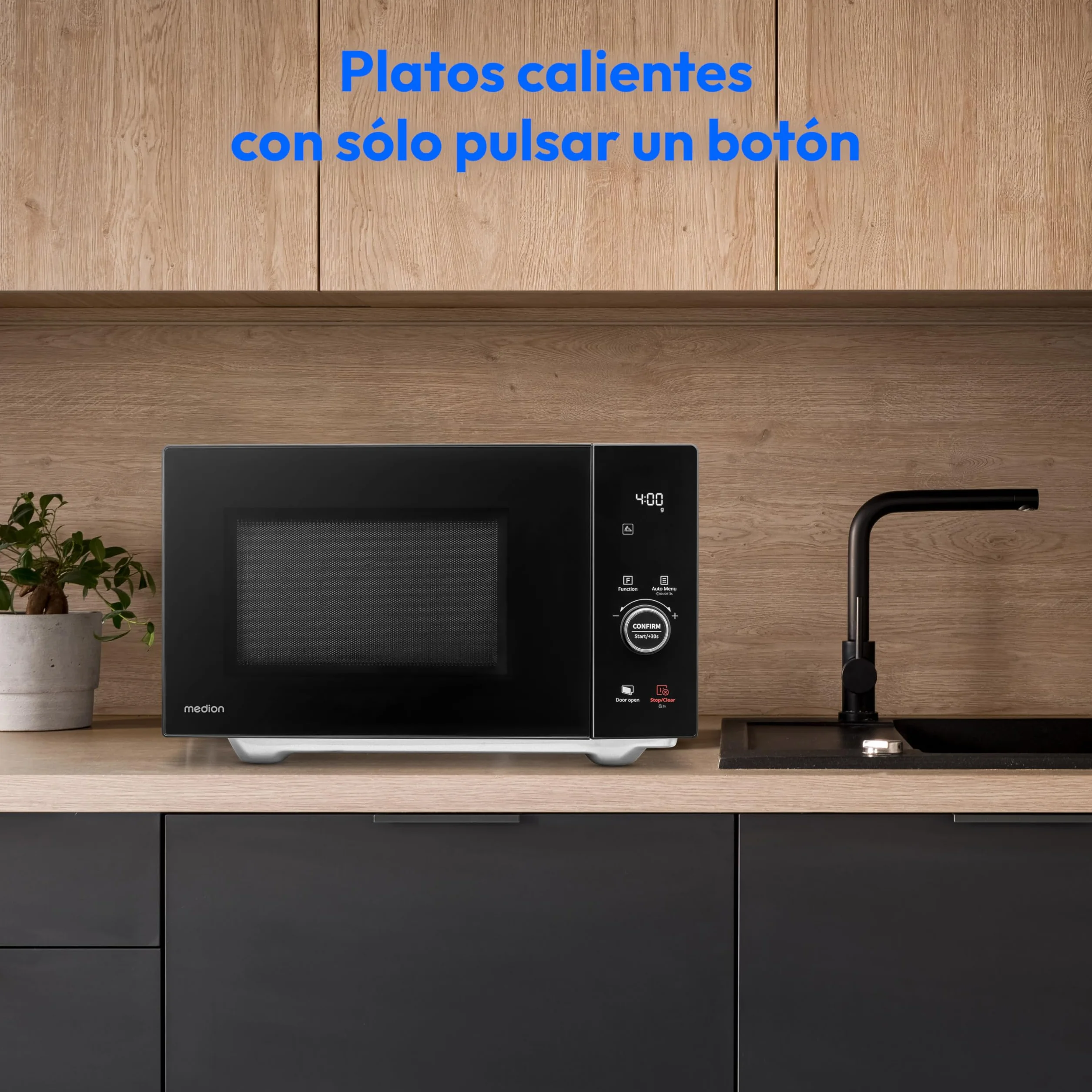 MEDION Microondas con grill y función de aire caliente (25 L, 900 W, 1100 W grill, 2100 W convección, 11 programas automáticos, 10 niveles de potencia, acero inoxidable, MD12041) negro