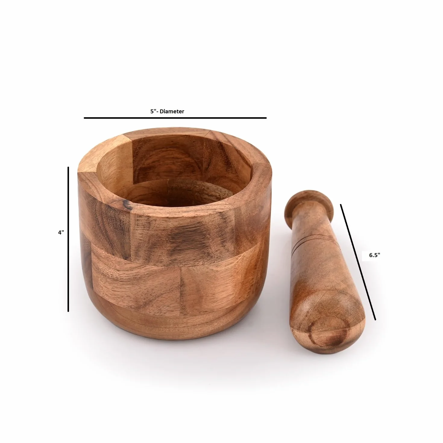 Samhita Mortero de madera de acacia hecho a mano, perfecto para moler hierbas, ajo, especias de nuez y uso esencial de cocina