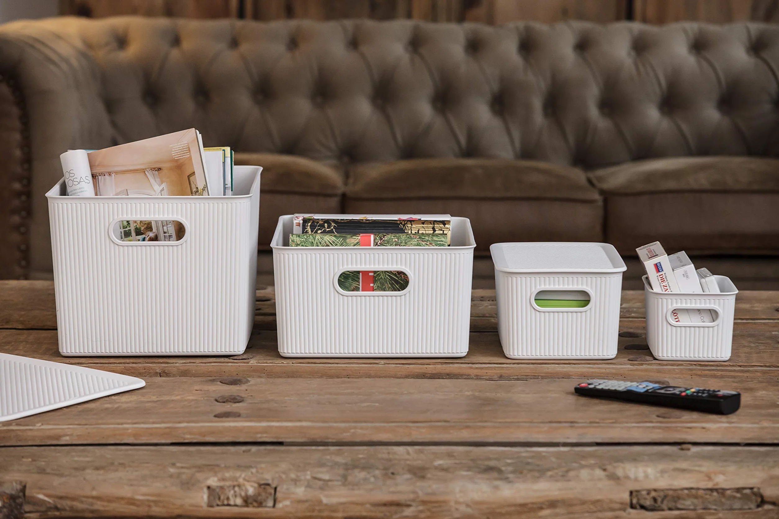 Tatay Cesta Almacenaje Plastico 22 L Baobab Caja Organizadora Asas Integradas Plástico Reciclado Libre de BPA 29,4x38,5x23 cm Blanco