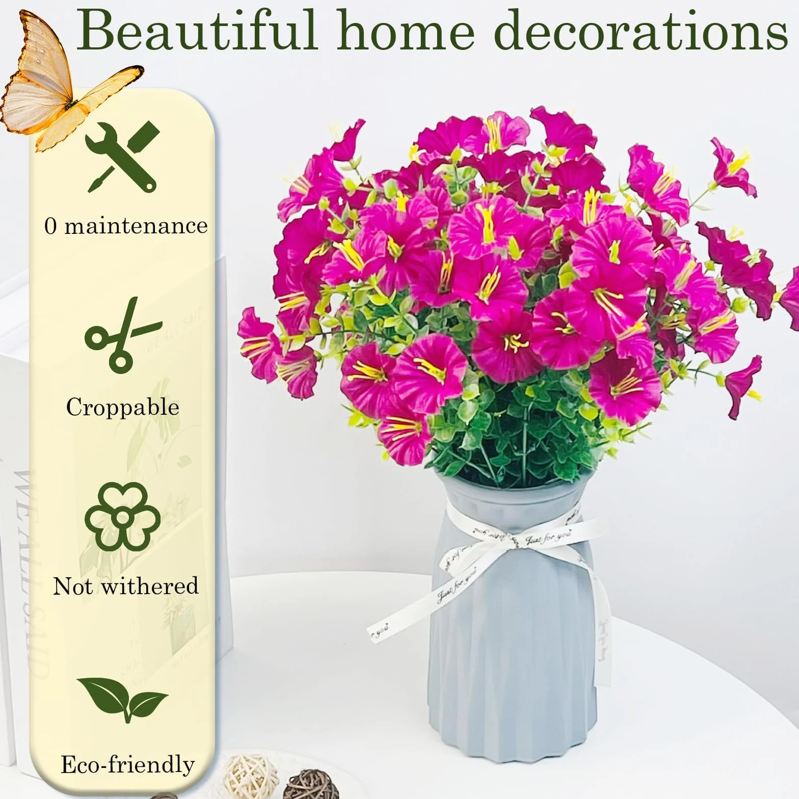 Flores Artificiales de Exterior Resistentes UV, 6 Paquetes para Jardín Balcón Porche