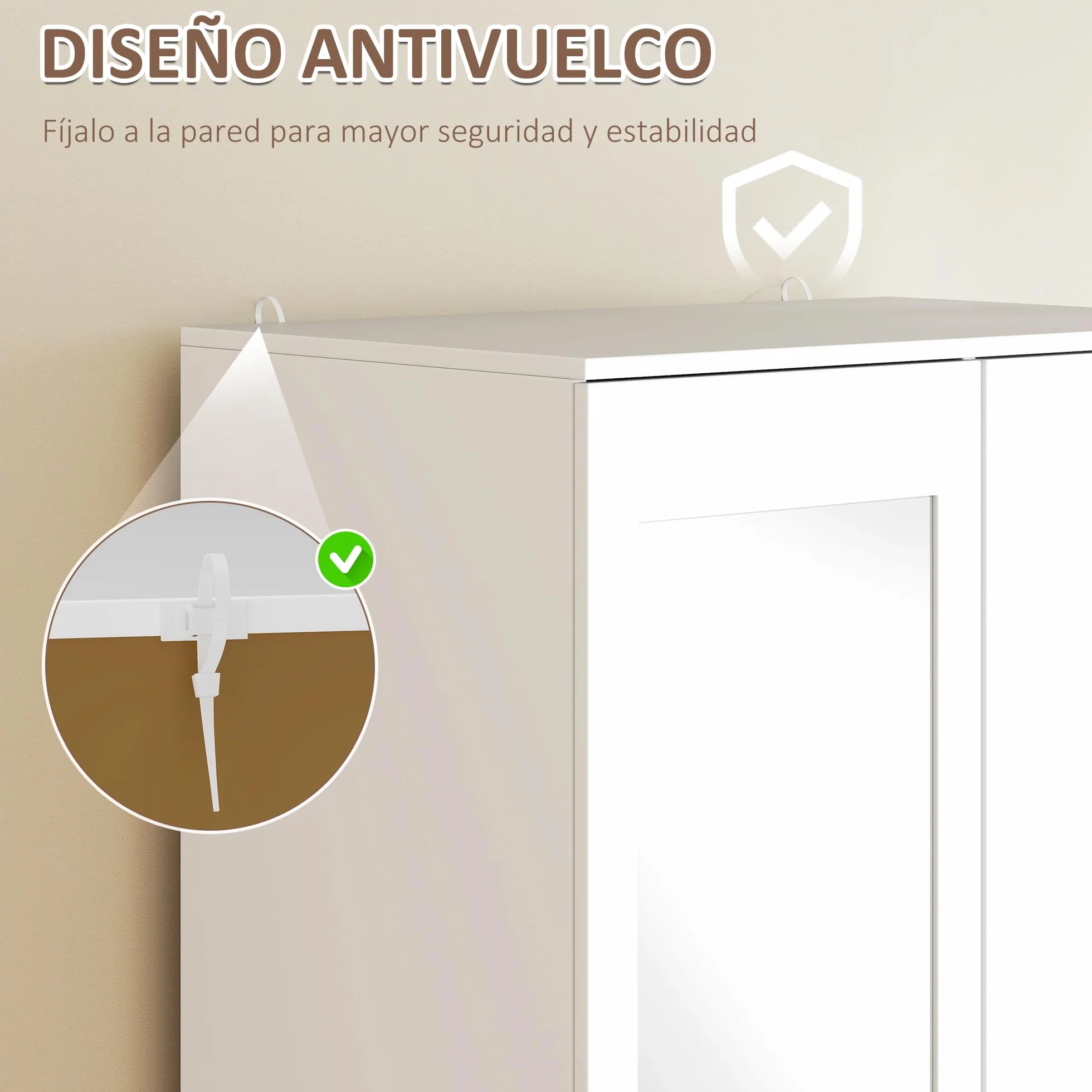 HOMCOM Armario Ropero de 2 Puertas con Espejo 3 Cajones Estantes Ajustables y Barra para Colgar Incluida Mueble Auxiliar para Dormitorio Habitación 80x50x180 cm Blanco