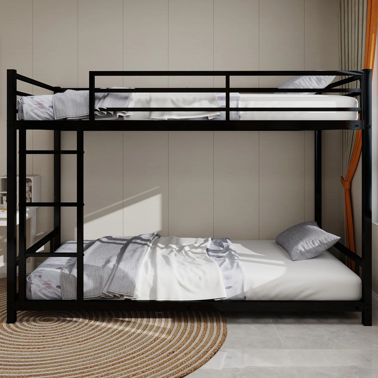 Lubvtti Litera para niños/adolescentes/adultos, cama para niños de 90 x 190 cm, de metal, con escalera y barandilla (C-negro)