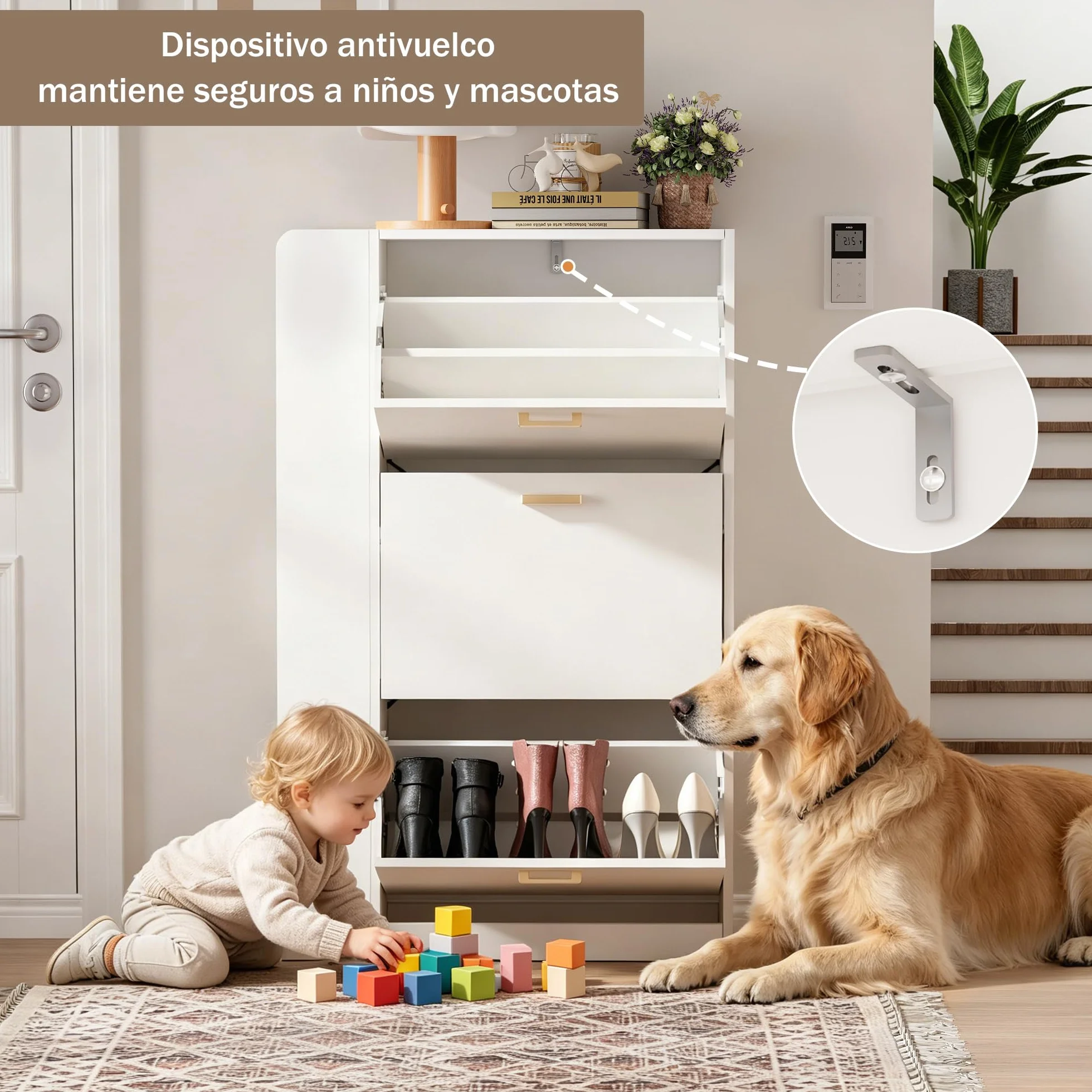 Mueble Zapatero 3 Puertas Zapatero Estrecho con 3 Compartimentos para 18-24 Pares de Zapatos, Armarios Zapatos para Sala de Estar, Pasillo de Entrada, 73,5x24x118cm Blanco