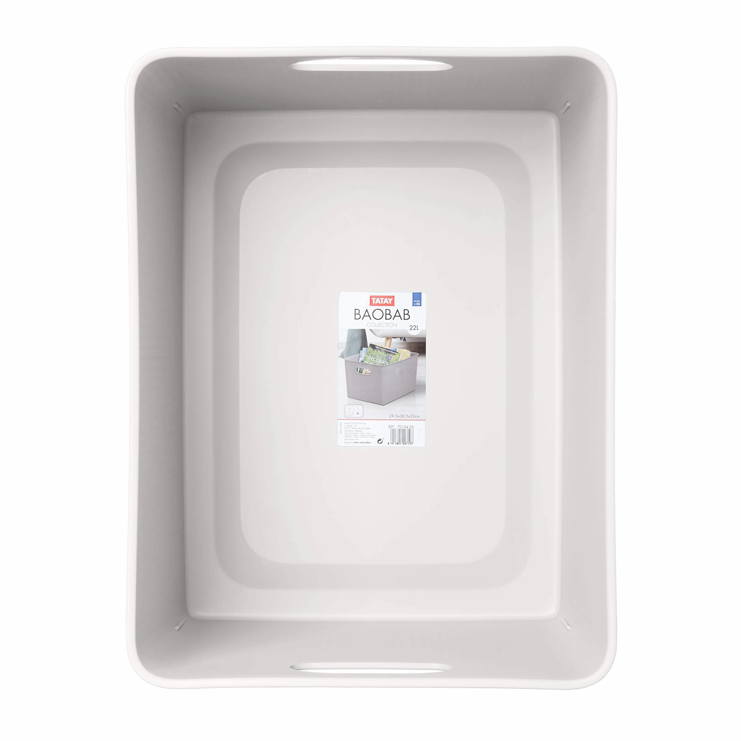Tatay Cesta Almacenaje Plastico 22 L Baobab Caja Organizadora Asas Integradas Plástico Reciclado Libre de BPA 29,4x38,5x23 cm Blanco