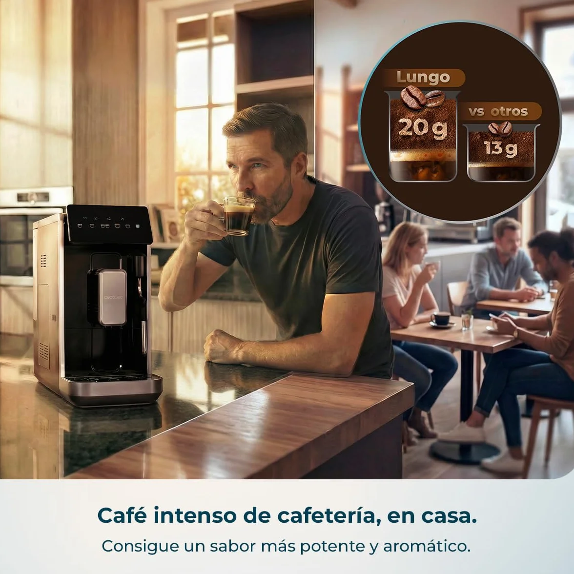 Cecotec Cafetera Superautomática con Vaporizador y Unidad de Procesado 20g Cremmaet Lungo Steam. 19Bares, Thermoblock, 5 Bebidas, 5 Niveles Molido, Descalcificación, Depósito 2L, Pantalla Táctil
