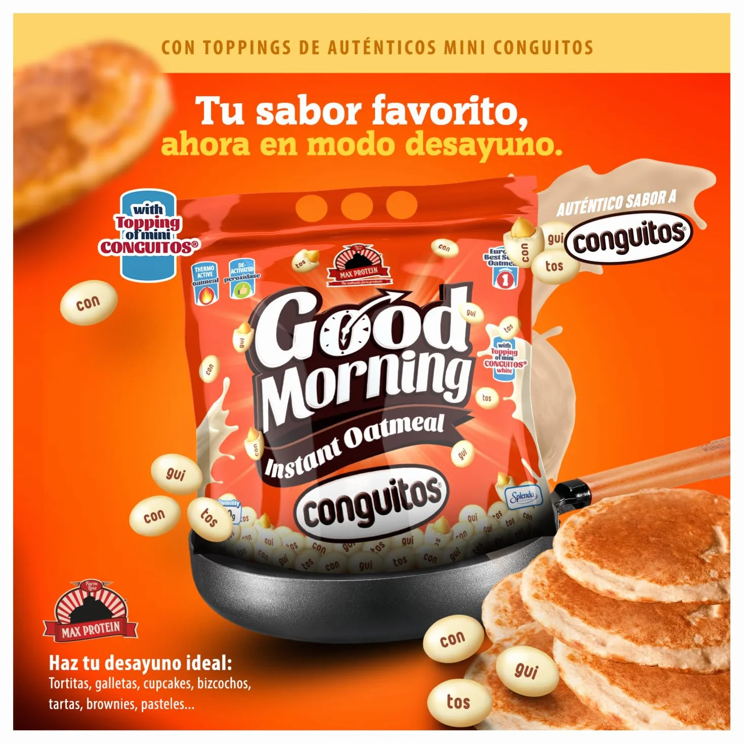 MAX PROTEIN Harina de Avena Sabor Conguitos White con Toppings 1,5 kg Avena en Polvo Proteína para Batidos