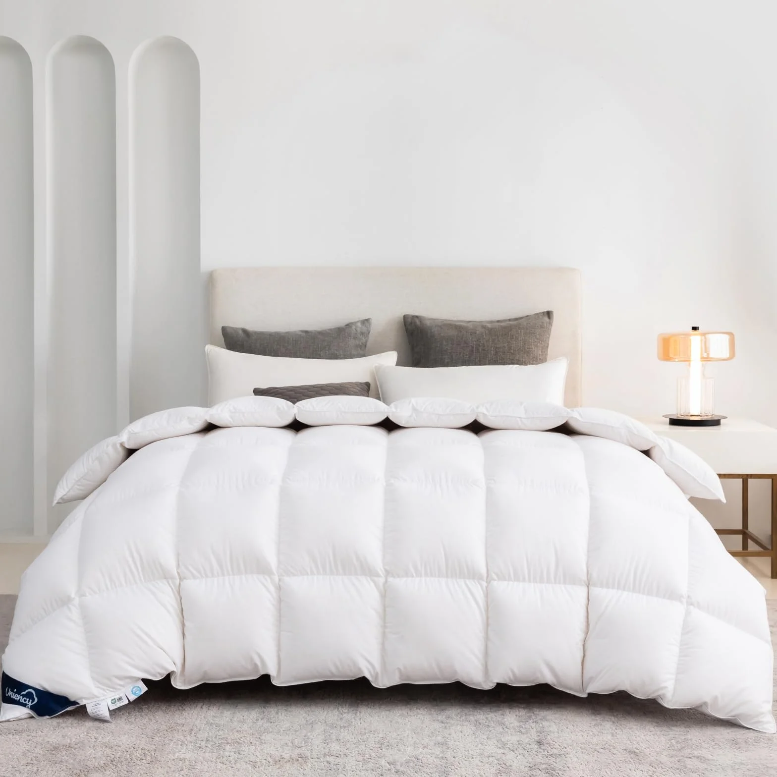 Edredon Nordico de Plumón 200x200cm, Edredón Cama 105/120-200x200 Invierno, 100% algodón, Relleno Nórdico de Pluma y Plumón, Color Blanco, Peso del Relleno: 2400 g, Certificado Ökotex