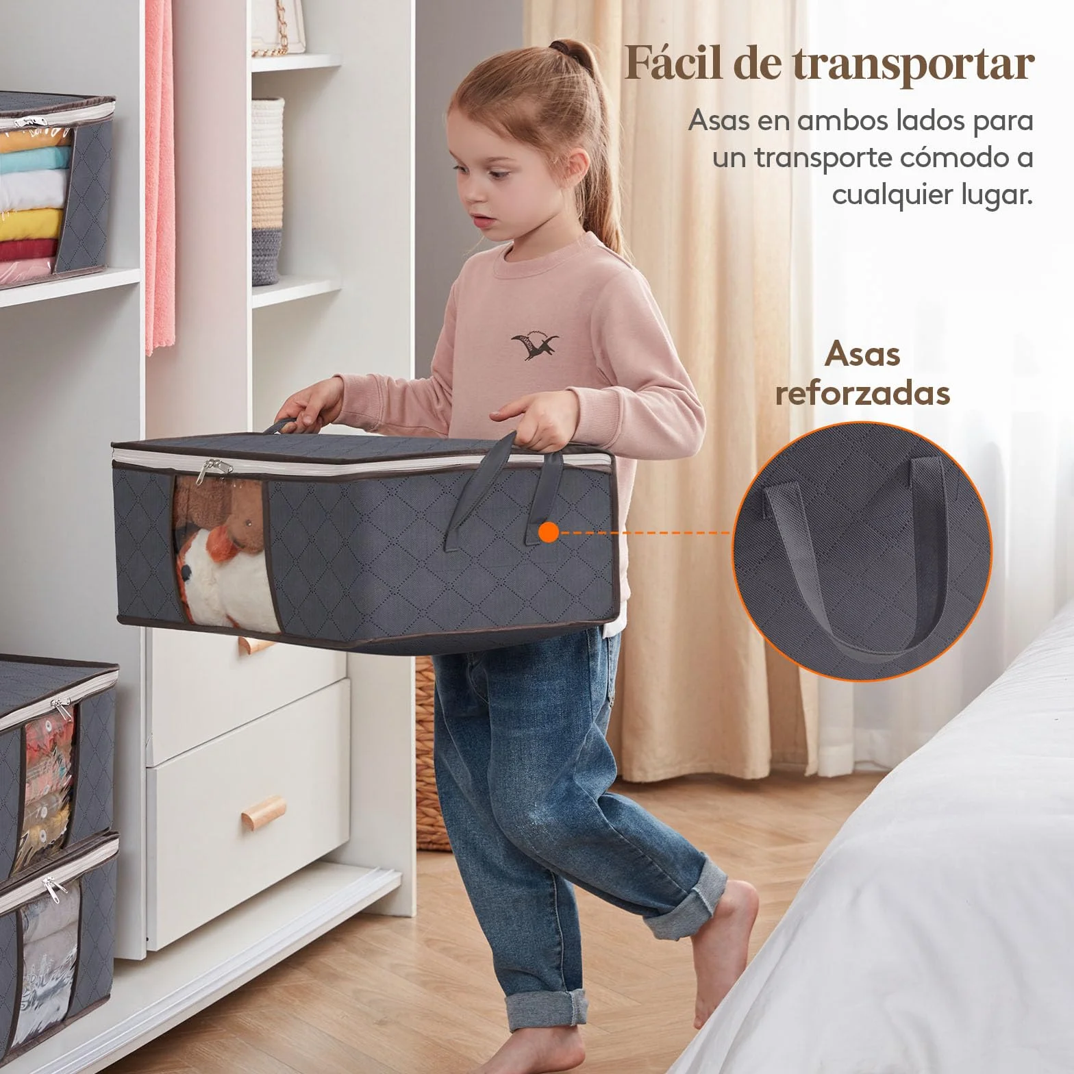 Lifewit Cajas Almacenaje Ropa Plegable Organizador Armario Tejido Resistente Ventana Transparente Gris 35 L 3 Piezas