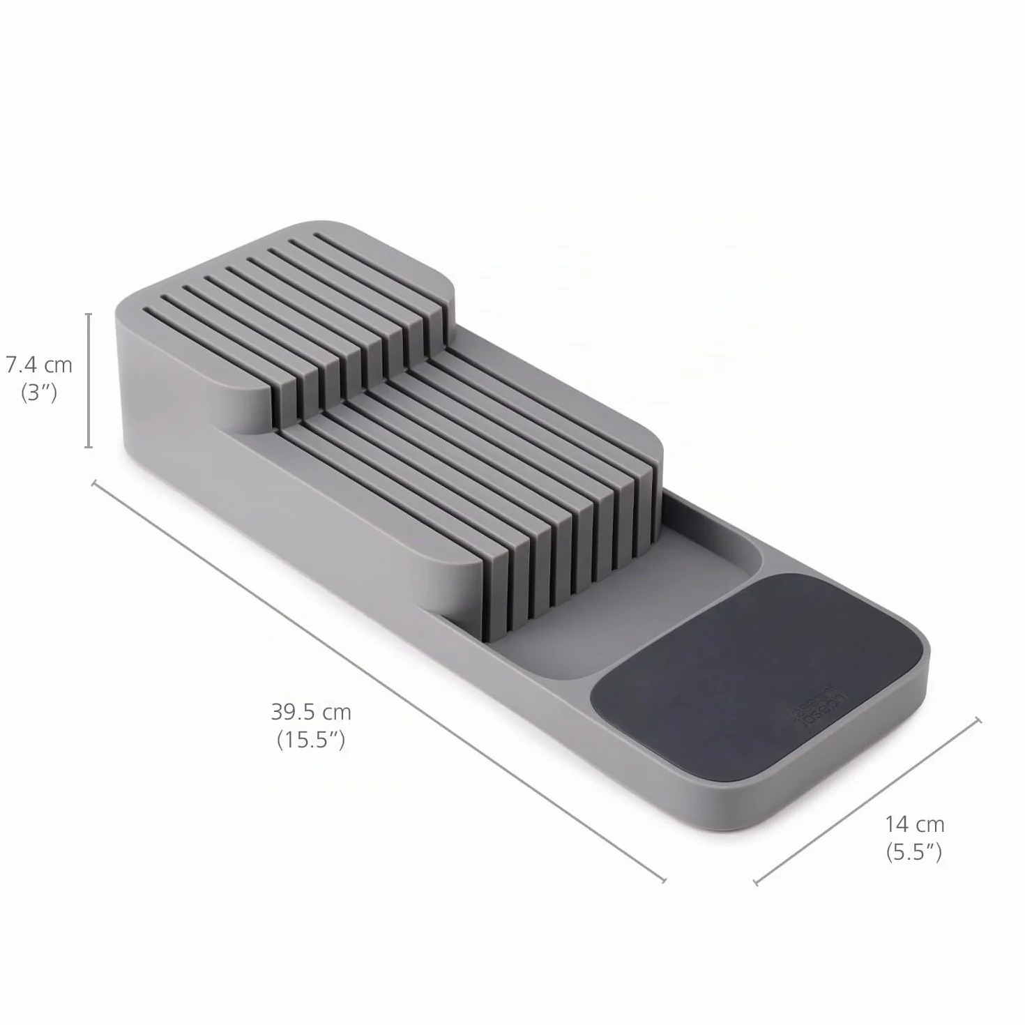 Joseph Joseph Drawer Store - Bloque de cuchillos horizontal de dos niveles, Portacuchillos Organizador para cajones, 9 ranuras, Gris