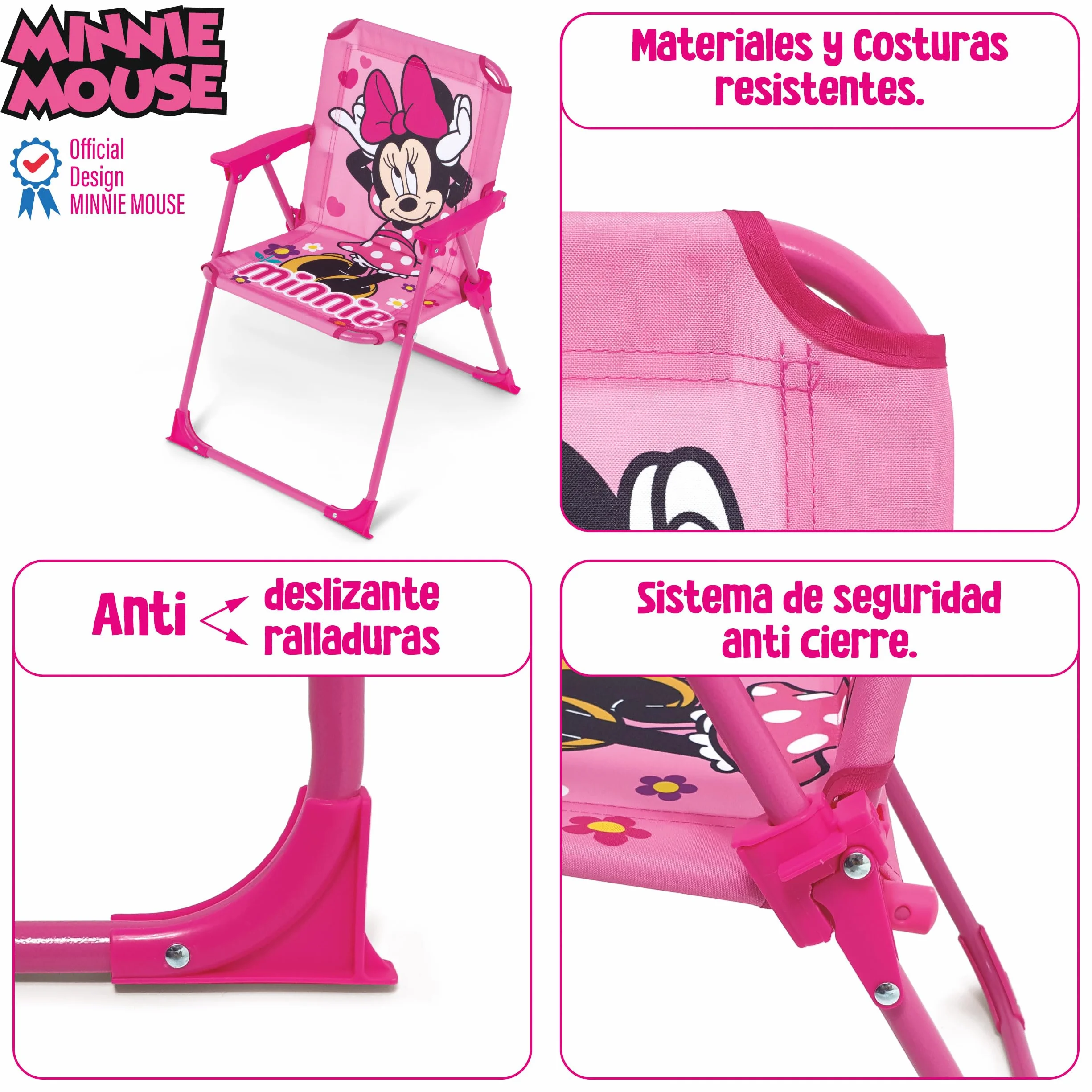 ARDITEX Silla Plegable Infantil Minnie Mouse Disney. Silla Exterior para Playa, Jardín y Terraza. Estructura Metálica, Apoyabrazos de Plástico y Asiento Lona 38 x 32 x 53 cm Rosa, WD16175