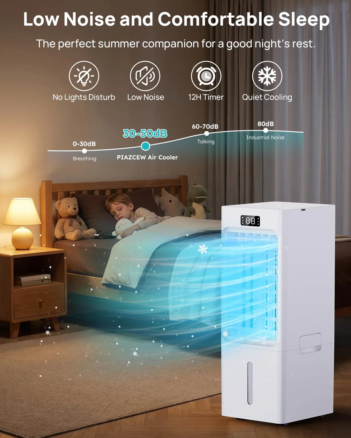 Aire Acondicionado Portátil 4 en 1, Enfriador de Aire 6L Tanque, 3 Modos, 3 Velocidades, 60° Oscilación, Temporizador 1-12 H, Control Remoto