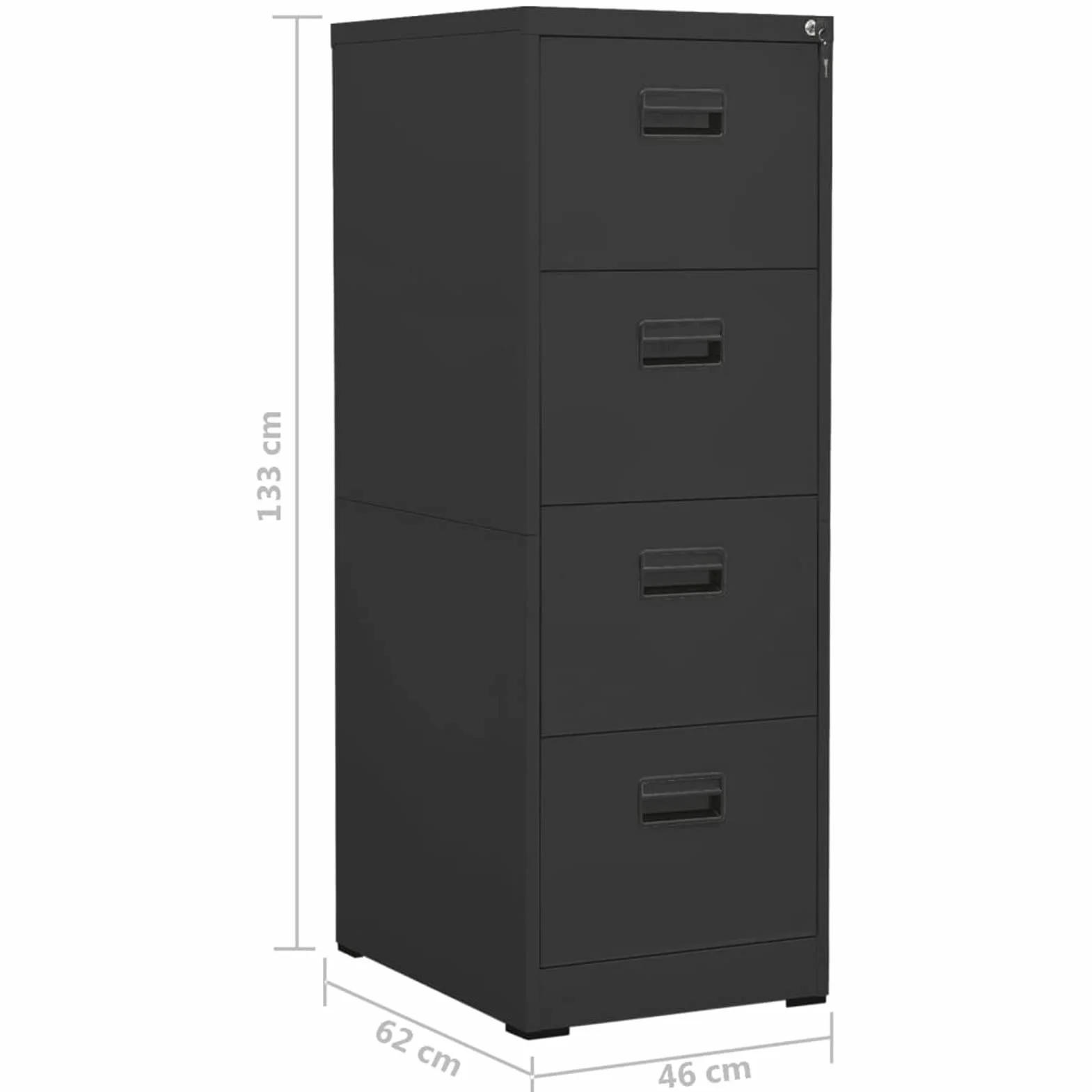 Armario Archivador Armarios Metalico con 4 Cajones y Cerradura Archivador Oficina de Acero Gris Antracita 46x62x133 cm