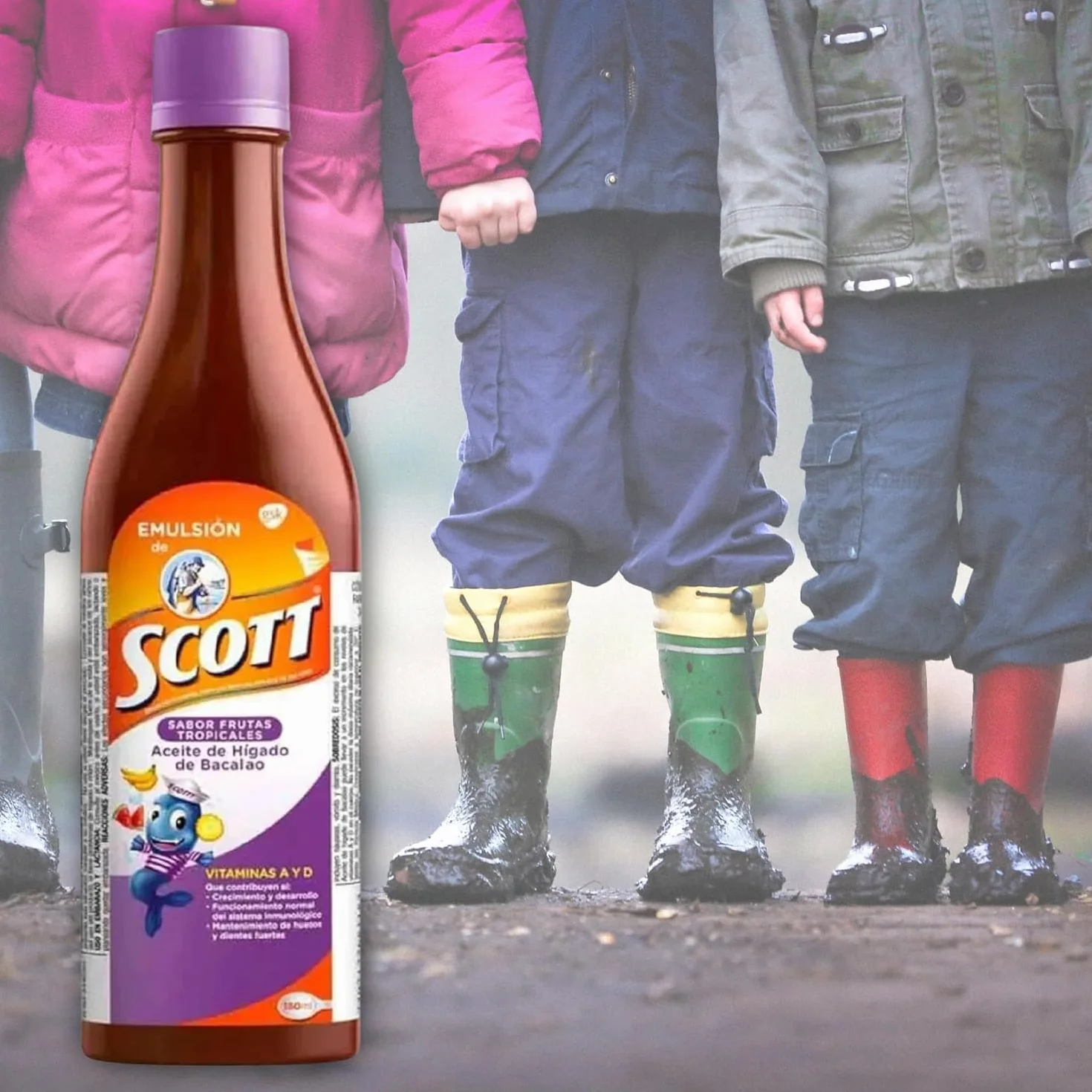 Yahve Emulsión de Scott Aceite de hígado de bacalao sabor Frutas Tropicales Pack de 2 de 180.4 ml - Suplemento dietético para niños con vitamina A y Calcio