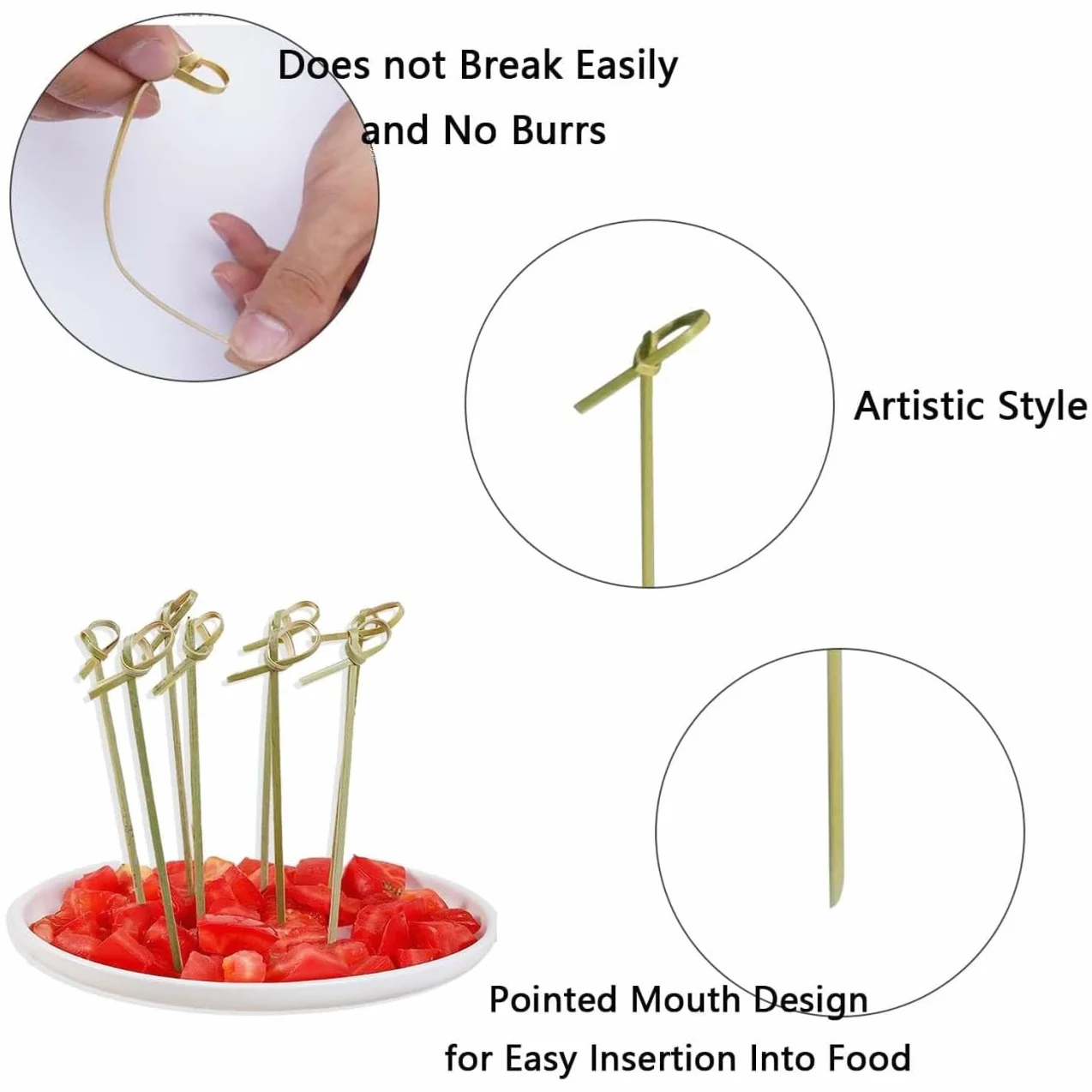 Palitos de Cóctel de Bambú Ecológicos 100 Piezas Pinchos para Aperitivos Fiestas