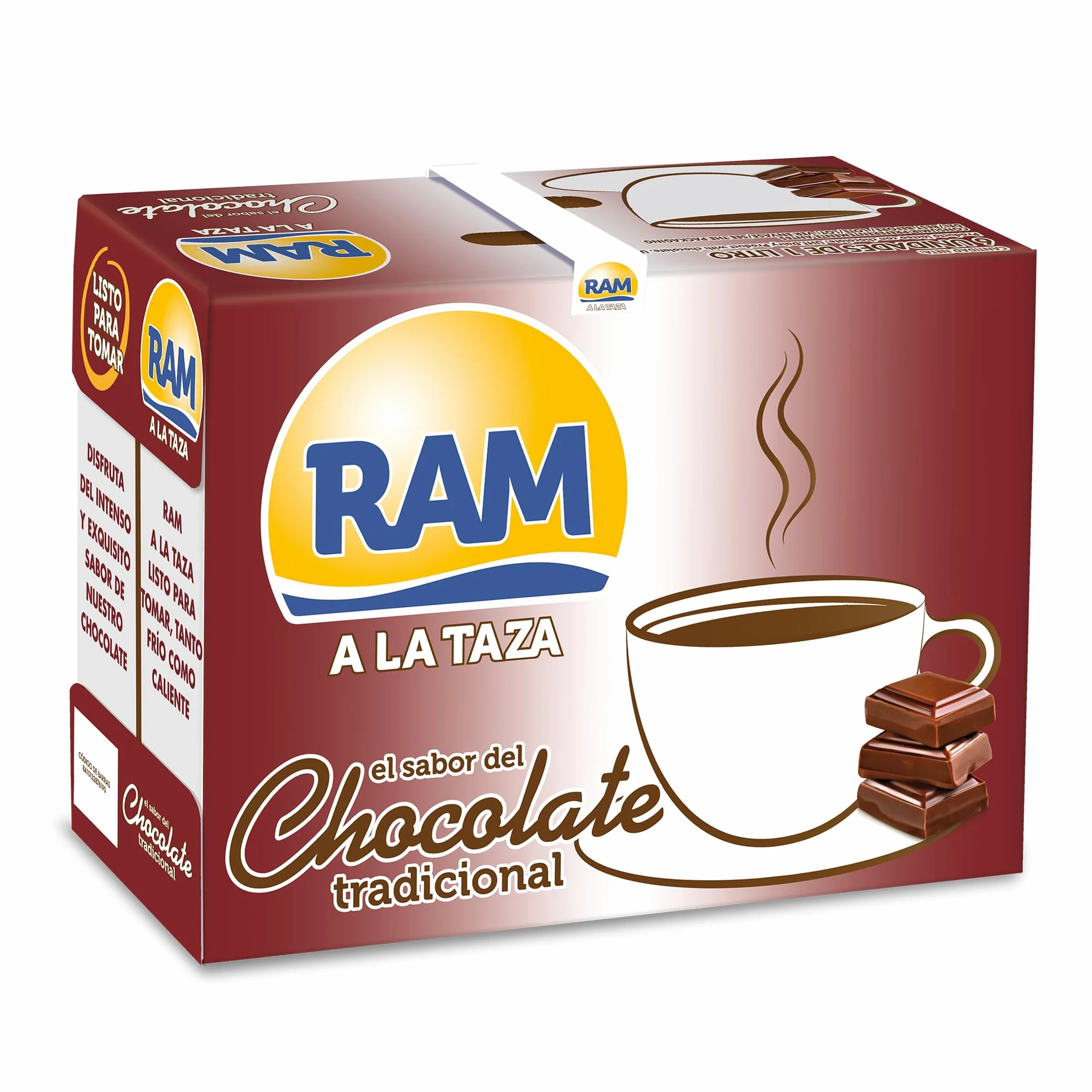 Chocolate a la Taza RAM, Listo para Calentar, Pack 6 x 1 Litro, Cremoso, Leche y Cacao