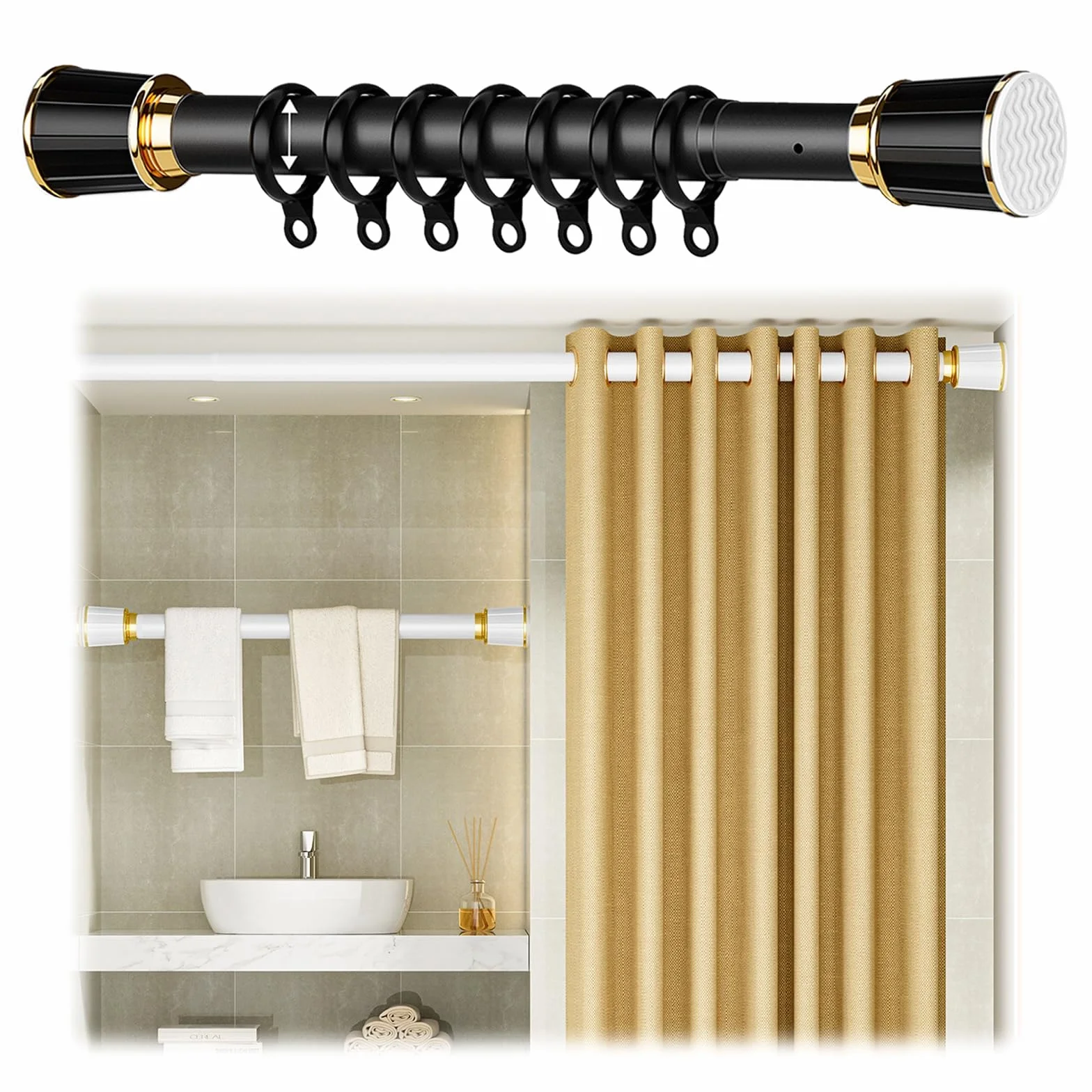 Adjuble - Barra de ducha sin taladro, 110-400 cm, antideslizante, fácil de instalar para baño y dormitorio, color negro Slish (70-120 cm), perfecta para decoración del hogar