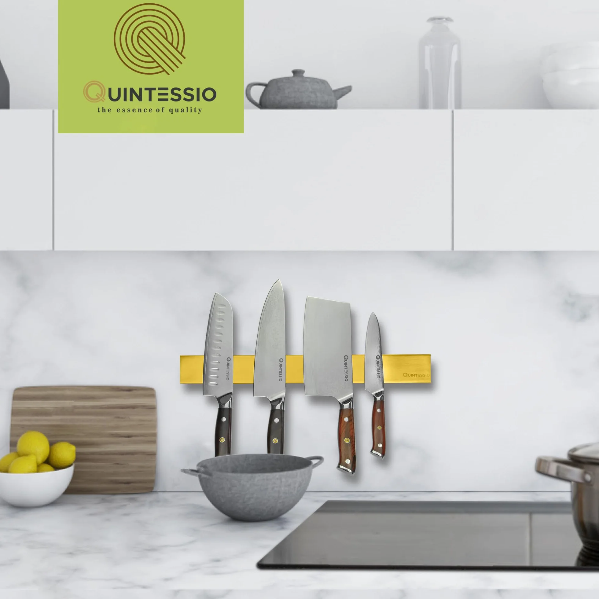 QUINTESSIO Barra magnética para cuchillos acero inoxidable 40 cm oro