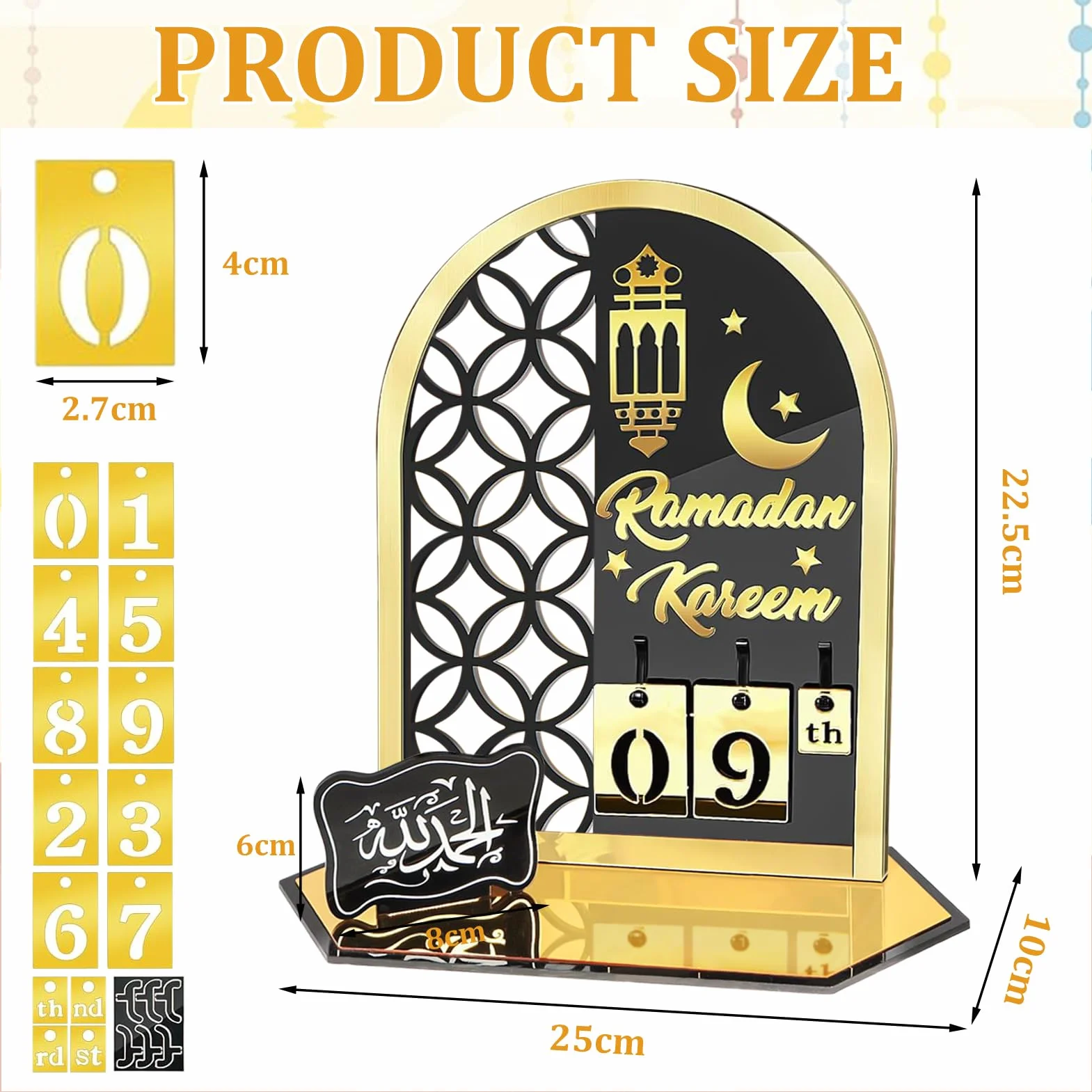 Calendario Ramadán Acrílico 30 Días Cuenta Regresiva Decoración Eid Musulmana Negro