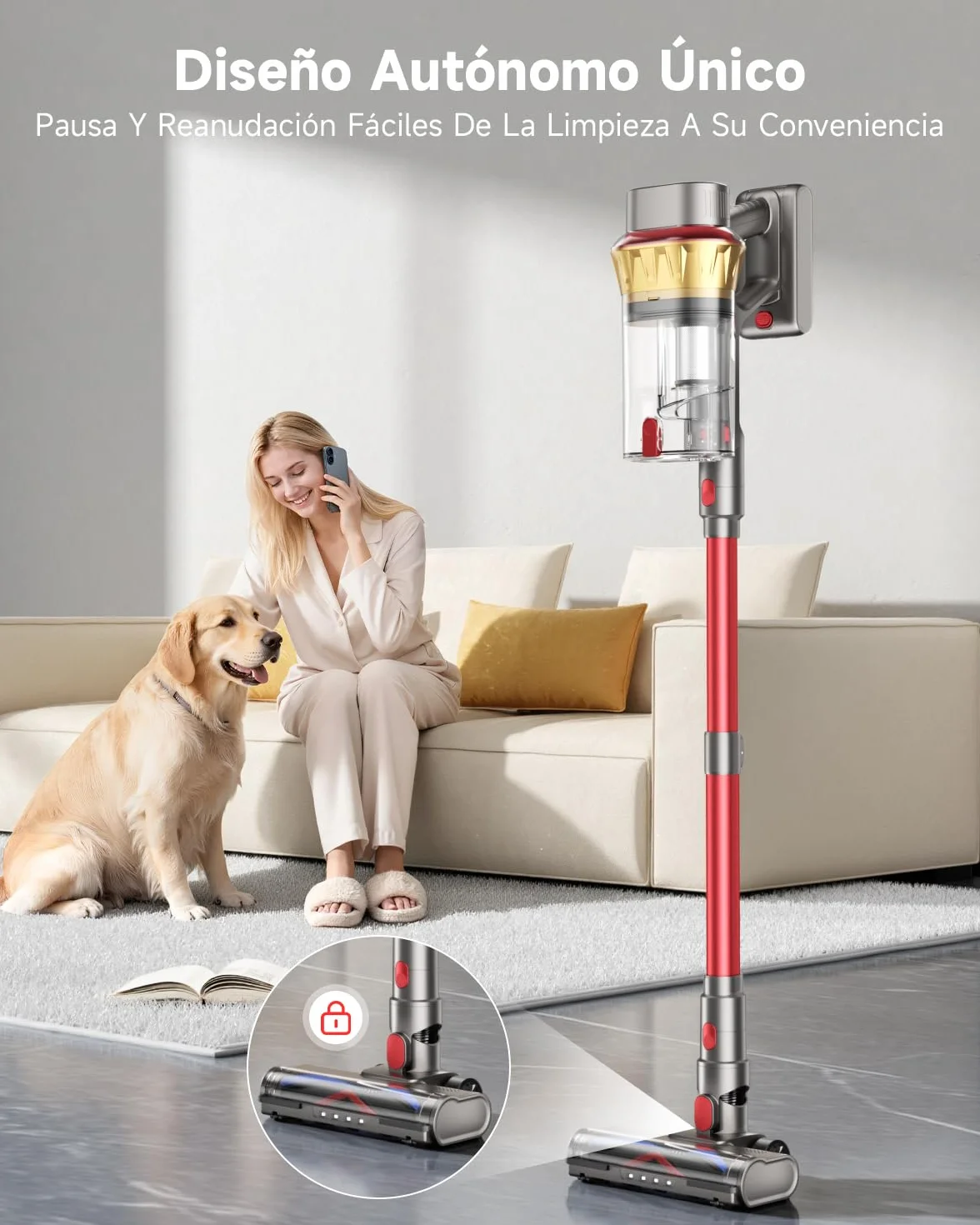55KPa/650W Aspiradora sin Cable, Aspiradora Sin Cable Potente hasta 75Mins, con Carga de Pared Smart Screen, Cepillo Antienredos, Alfombra Pelo Mascota Suelo Sofá[Clase de eficiencia energética A+++]