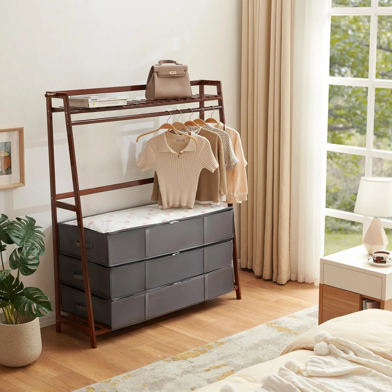 Lifewit Bolsas almacenaje ropa debajo cama, Cajas gran capacidad asa reforzada, organizadoras plegables mantas ropa, Gris 90L 4 Piezas