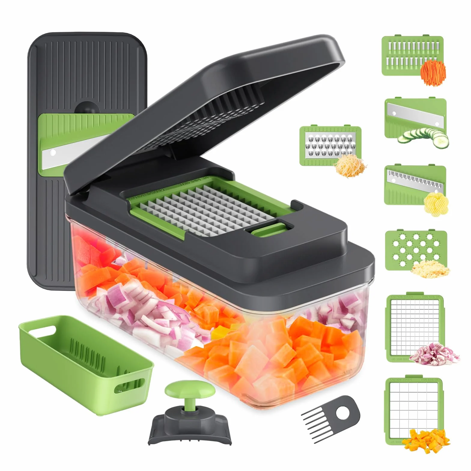 Ibergrif M524-7 Cortador de Verduras 7 en 1, Picador Multifunción con Contenedor, Mandolina de Cocina Profesional