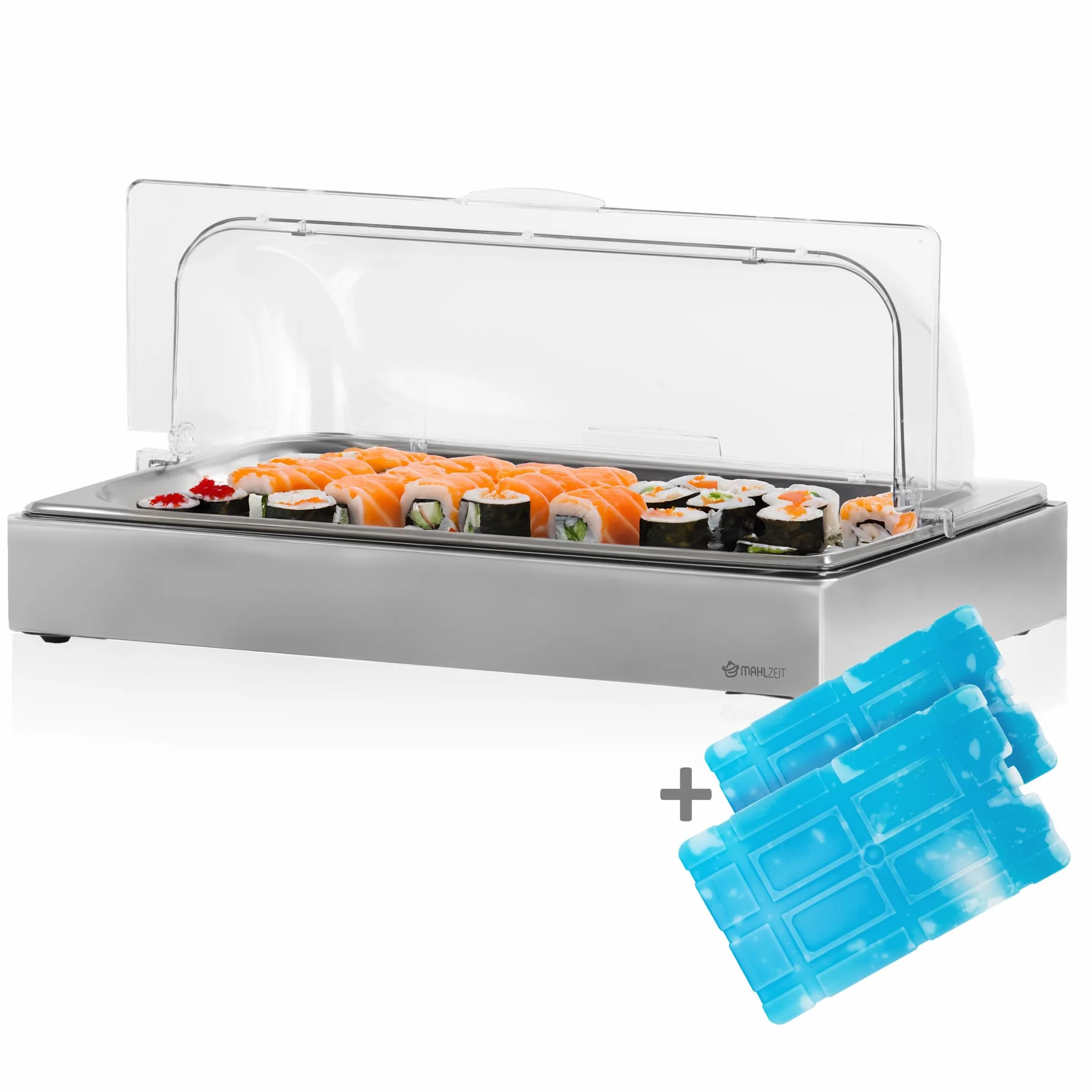 Mahlzeit Plato de servicio refrigerado | 54 x 34 x 24,5 cm | GN 1/1 Plato refrigerado con tapa, sistema de recipiente refrigerado con acumulador de frío | Plato para mantener fresco, tapa de servicio