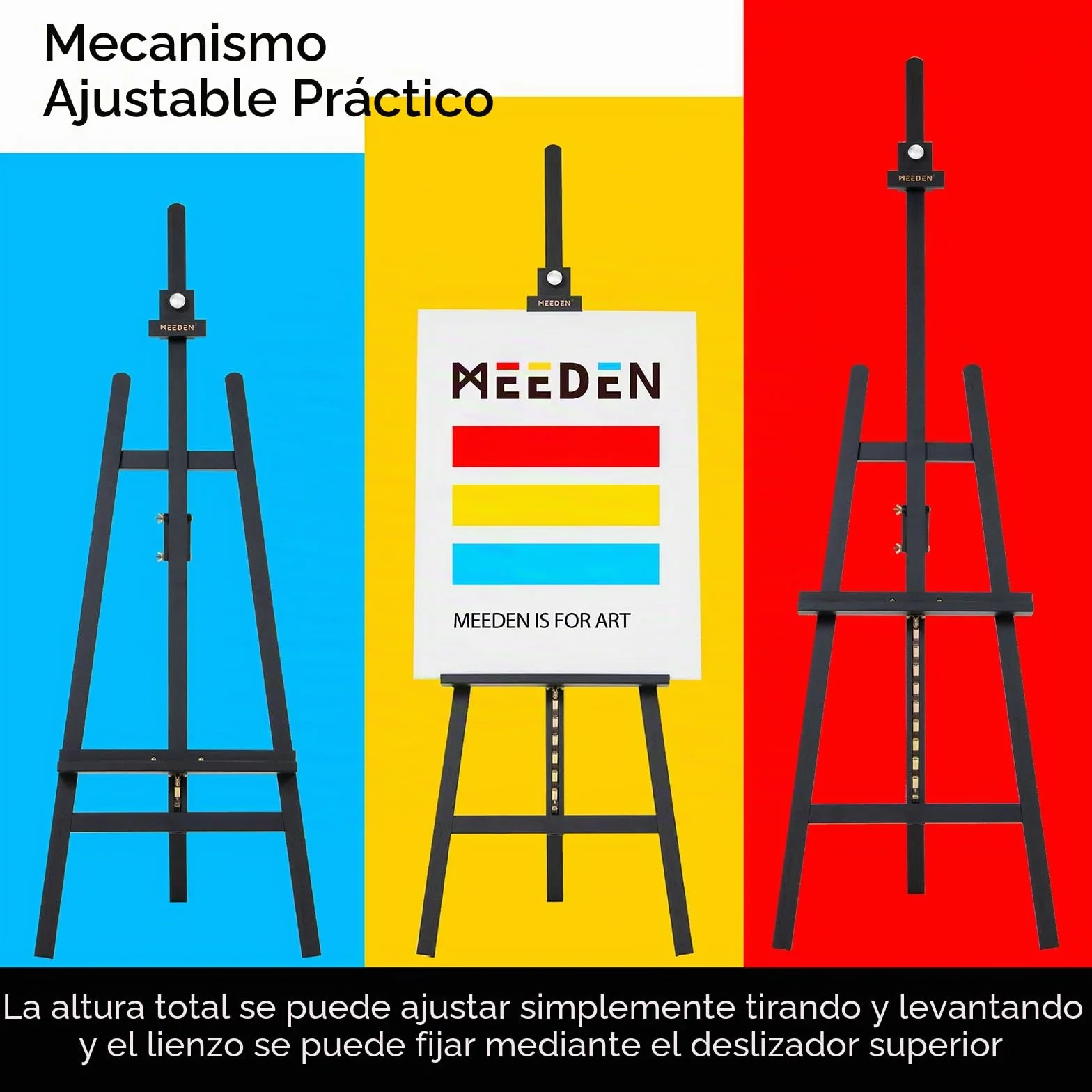 MEEDEN Grande Caballete Pintura de Madera: Regulable 145-193 cm H,Sujeta lienzos de hasta 109 cm, Profesional Caballete de Estudio para Niños y Adultos, Negro