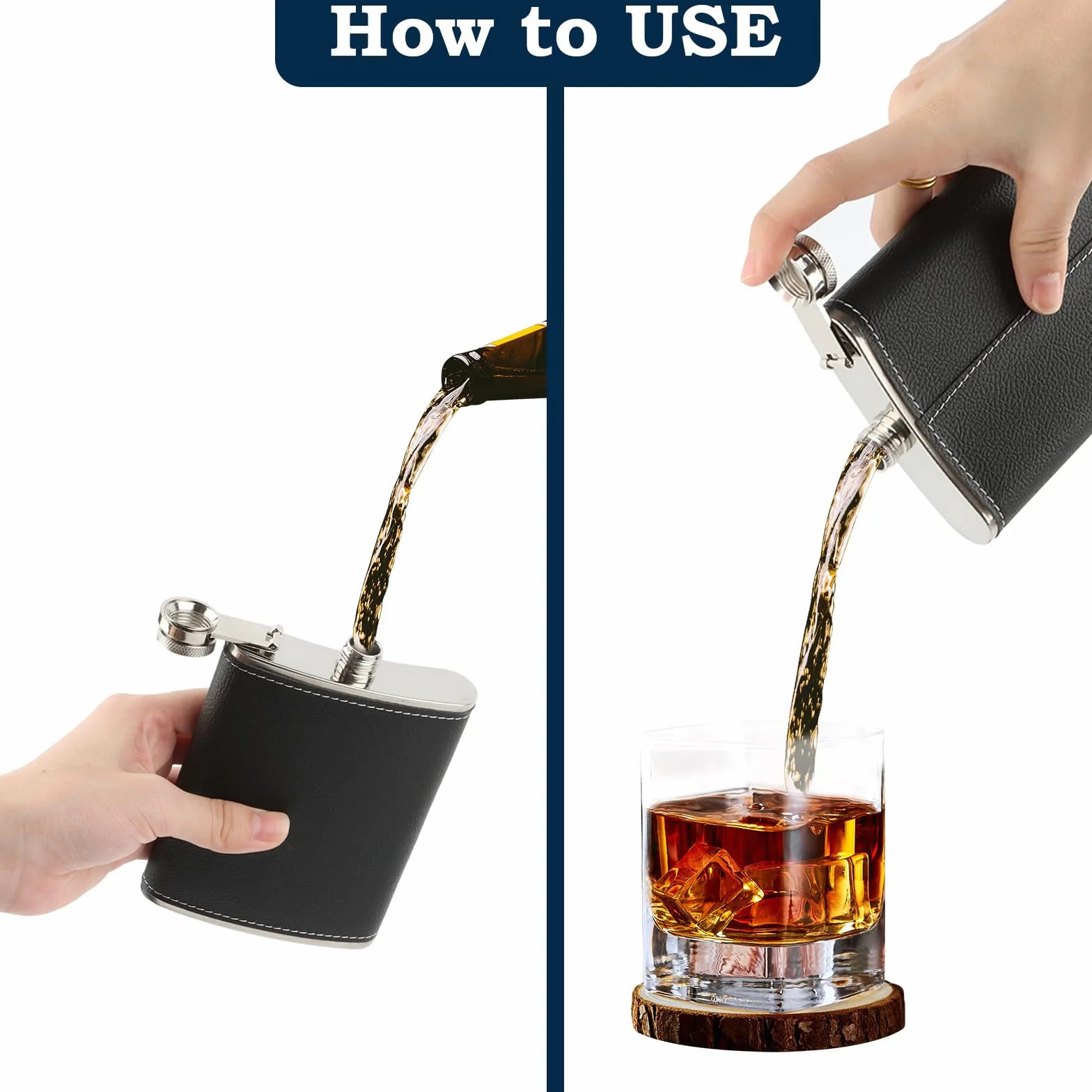 Resouwe 8 oz Hip Flask de Acero Inoxidable con 2 Frascos y 2 Embudos para Bar Camping Picnic