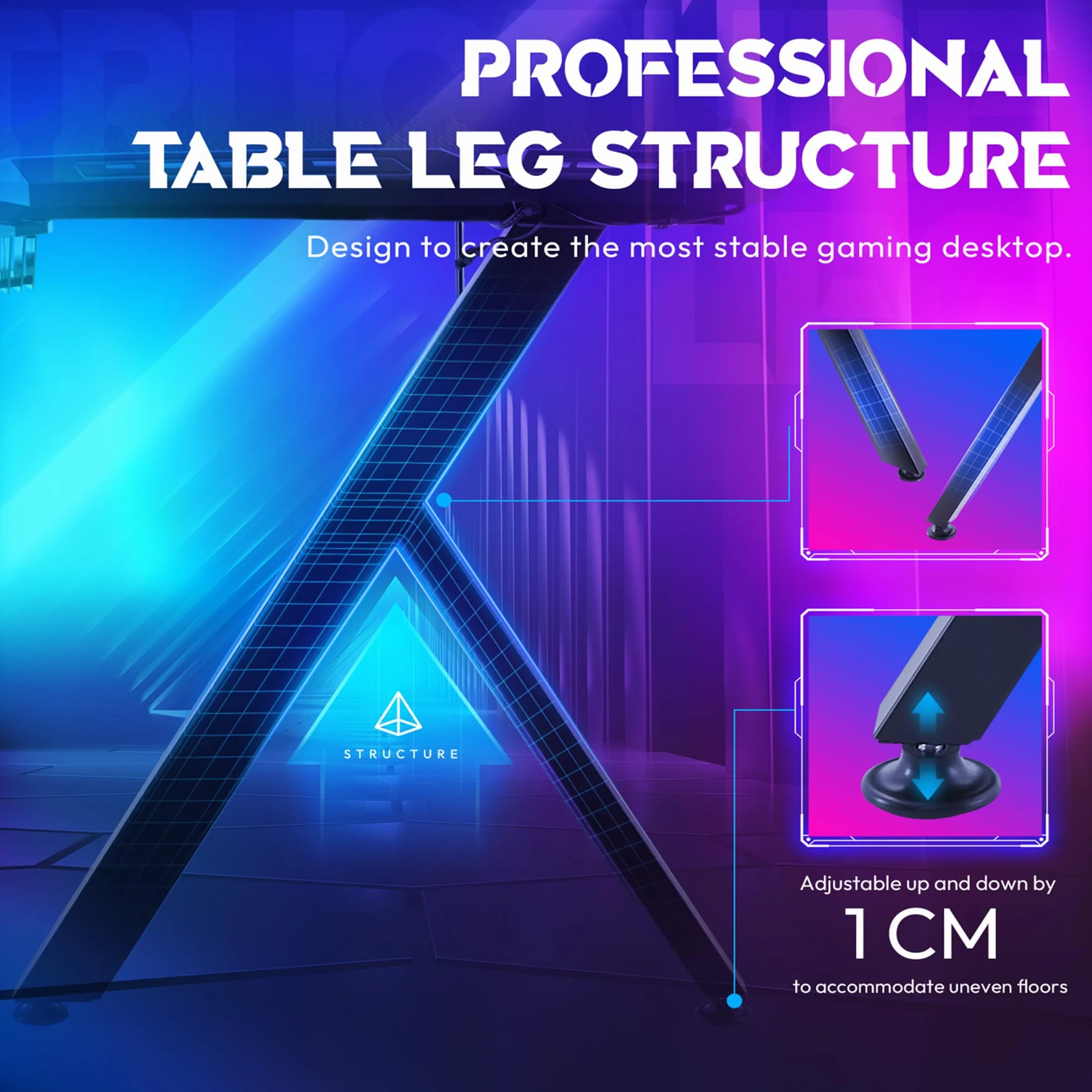 LZQ Mesa de juegos con LED RGB 140 x 60 cm, escritorio ergonómico para gamer PC con superficie de fibra de carbono, mesa de juegos RGB con mando a distancia y gancho para auriculares, color negro