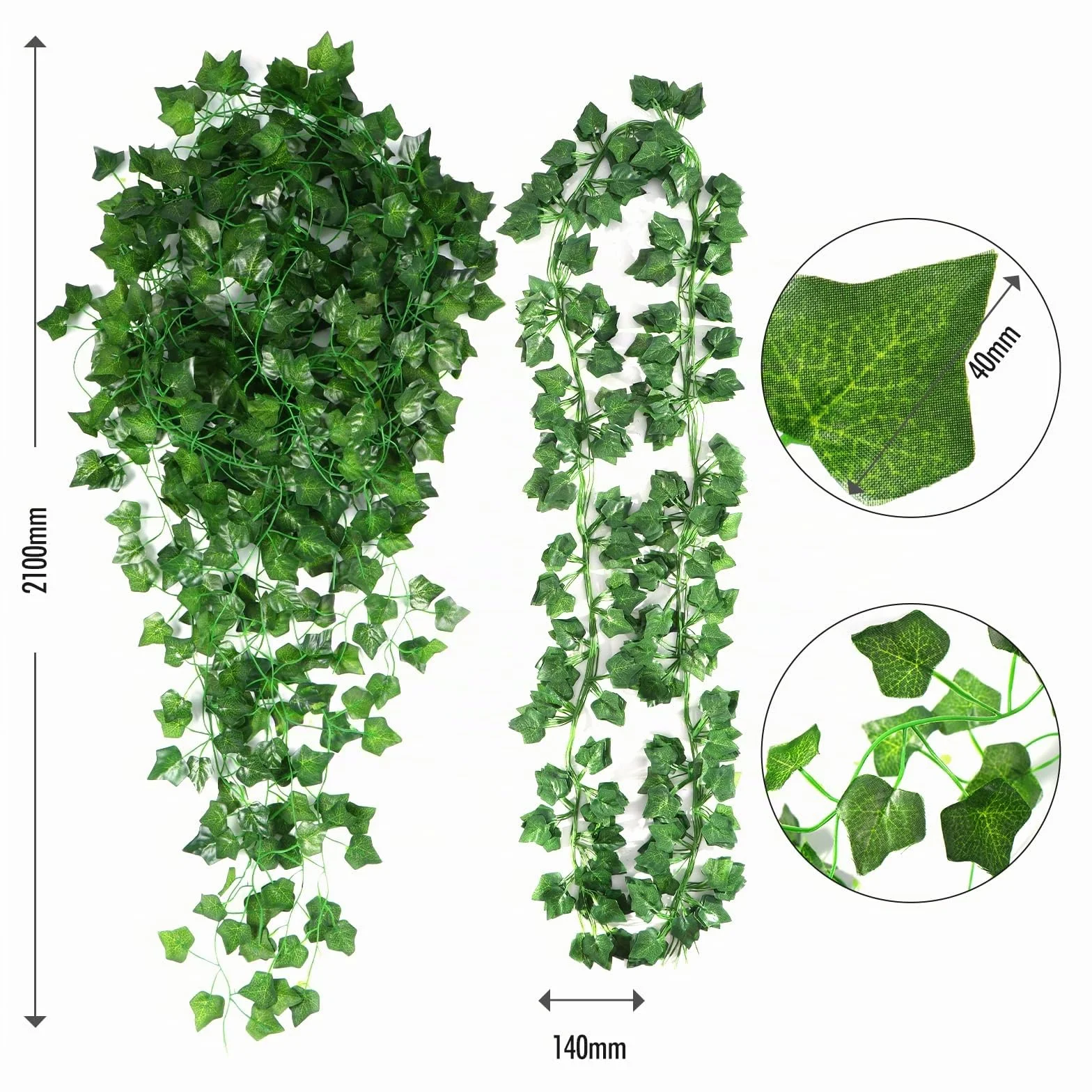 Vinabo Hiedra Artificial 12Pcs 2.1m Planta, Guirnalda de Lazos Verde Decoración de Habitación