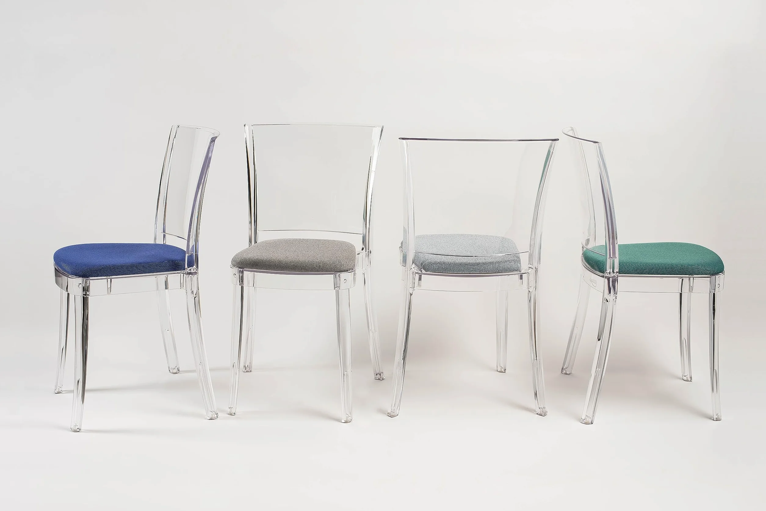 Lucienne - Silla transparente Neutro - Pack de 4 piezas - con cojín de Trevira Kat Rojo Tricolor - 16C2000