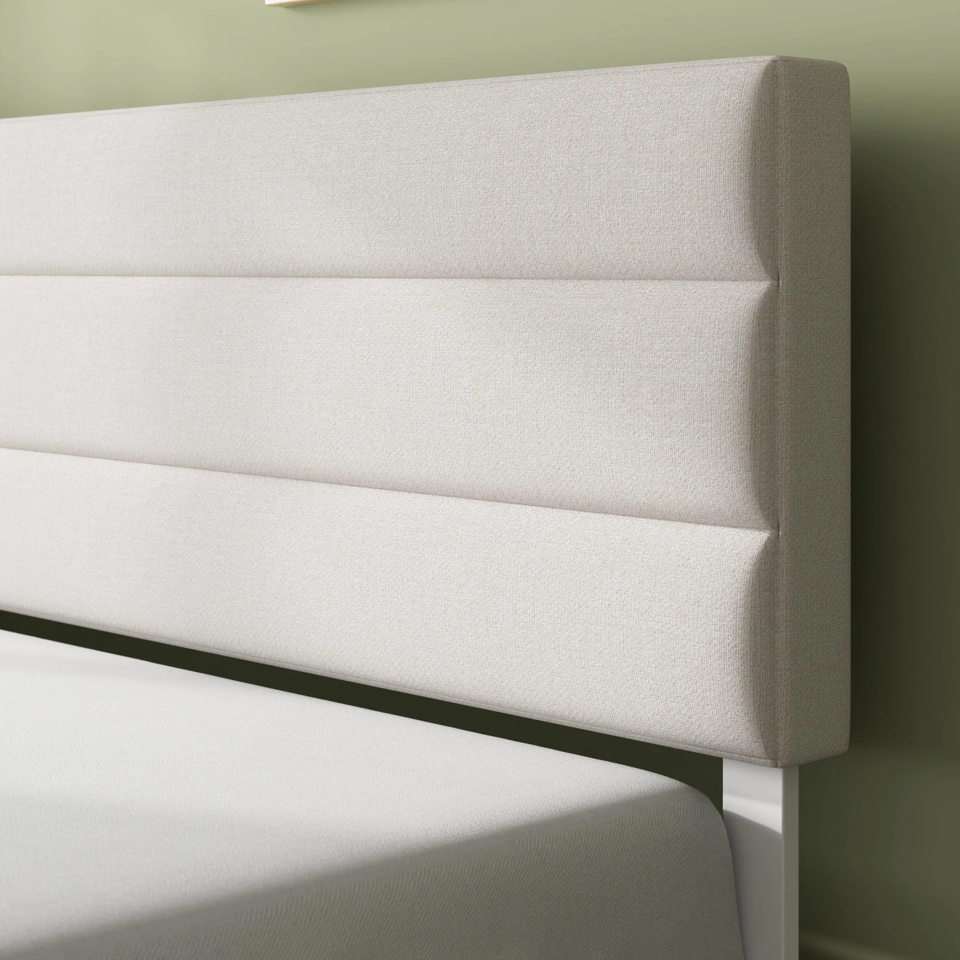 Zinus Piper Somier 135x190 cm - Altura 30 cm - Base Cama Matrimonio Tapizada con Cabecero - Láminas de Madera - Montaje Fácil- Blanco Roto