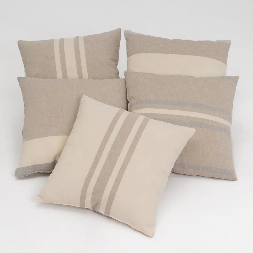 Set de 5 Cojines de Rayas Beige y Marrón 45x45 cm Polialgodón con Relleno LOLAhome