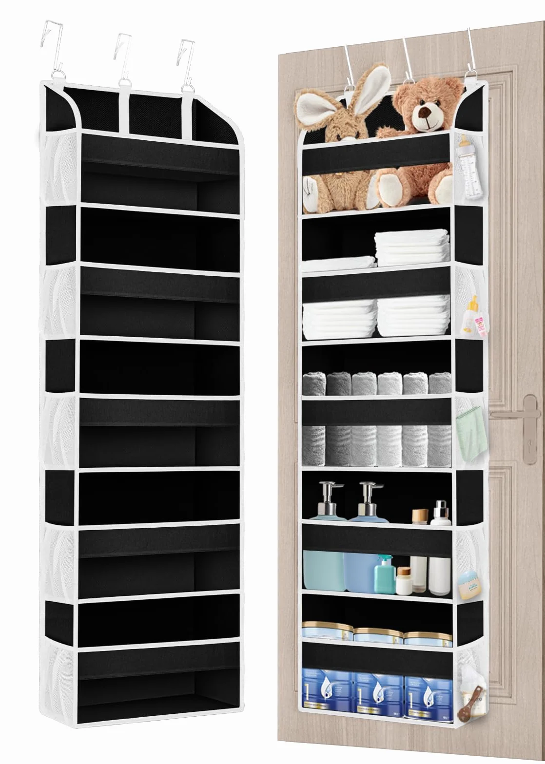 TAHAVICE 2 paquete de organizador sobre la puerta, organizadores de baño y almacenamiento con 5 bolsillos, 10 bolsillos de malla, capacidad de peso de 50 libras, almacenamiento de animales de peluche