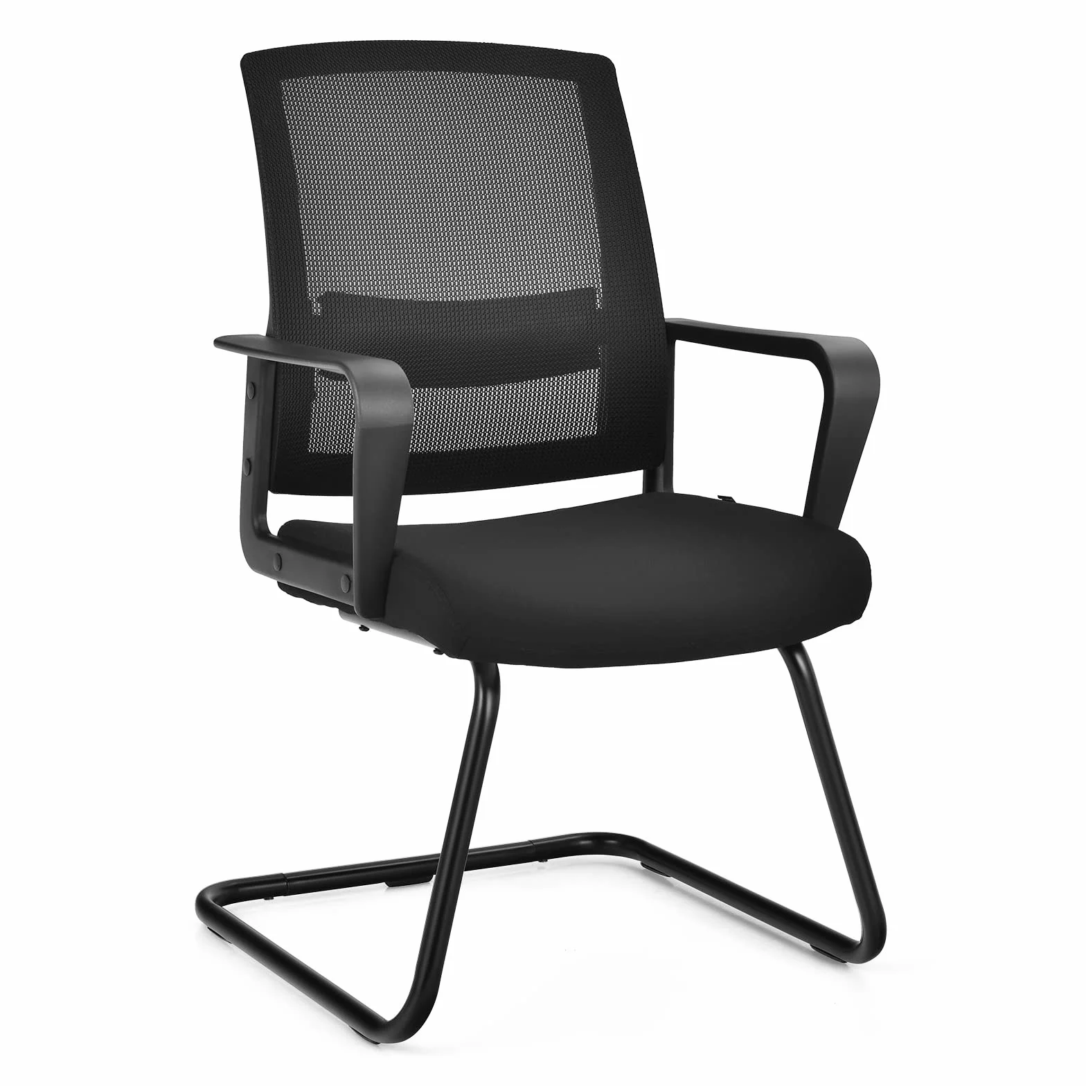 COSTWAY Silla de Conferencia, Silla de Reunión con Base Resistente Forma de Trineo, Sillas Cantilever Respaldo Ergonómico y Asiento Acolchado, Soporte Lumbar Regulable y Reposabrazos (estilo1, 1)