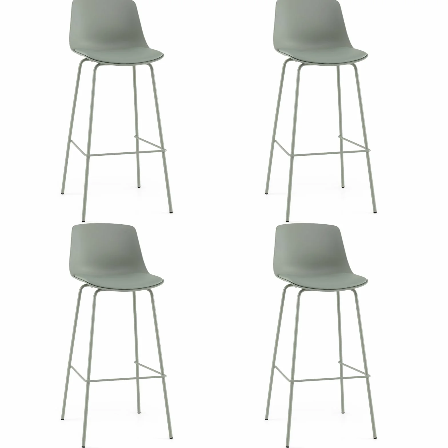COSTWAY Juego de 4 Taburetes de Bar, Altura Asiento 76 cm, Taburetes Altos de Cocina con Respaldo, Asientos Acolchados, Reposapiés y Patas Metal, Silla Altas de Bar para Isla Cocina y Comedor, Verde