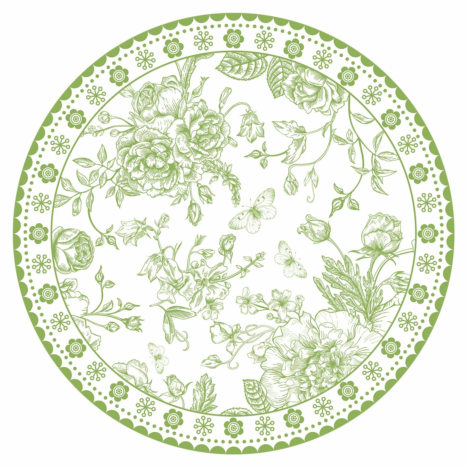 50 manteles individuales de papel floral verde de 14 pulgadas, manteles individuales redondos de chinoiserie con flores, desechables, decorativos, para mesa de comedor, banquetes, suministros de