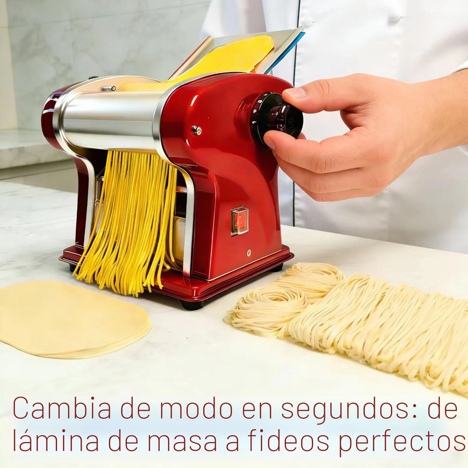 Máquinas Eléctricas Para Pasta - Fabricante de Fideos con Rodillo y Doble Cuchilla de Acero Inoxidable - 1.5mm (Redondo) y 4mm (Plano) - Para Uso Doméstico y Comercial