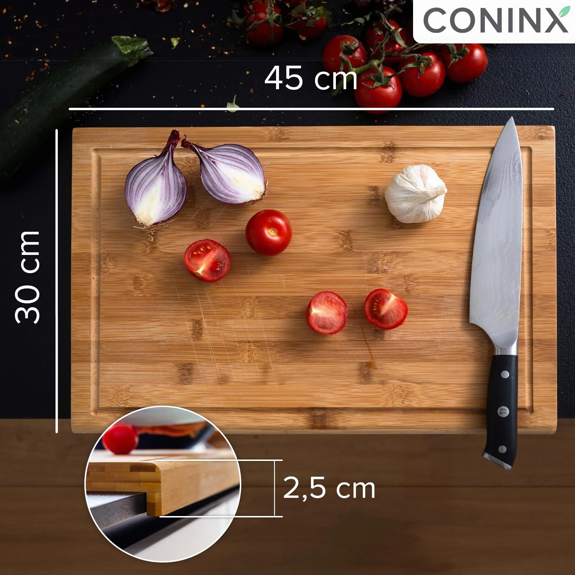 Coninx Tabla de Cortar Bambú 45x30x2.5 cm con Surco