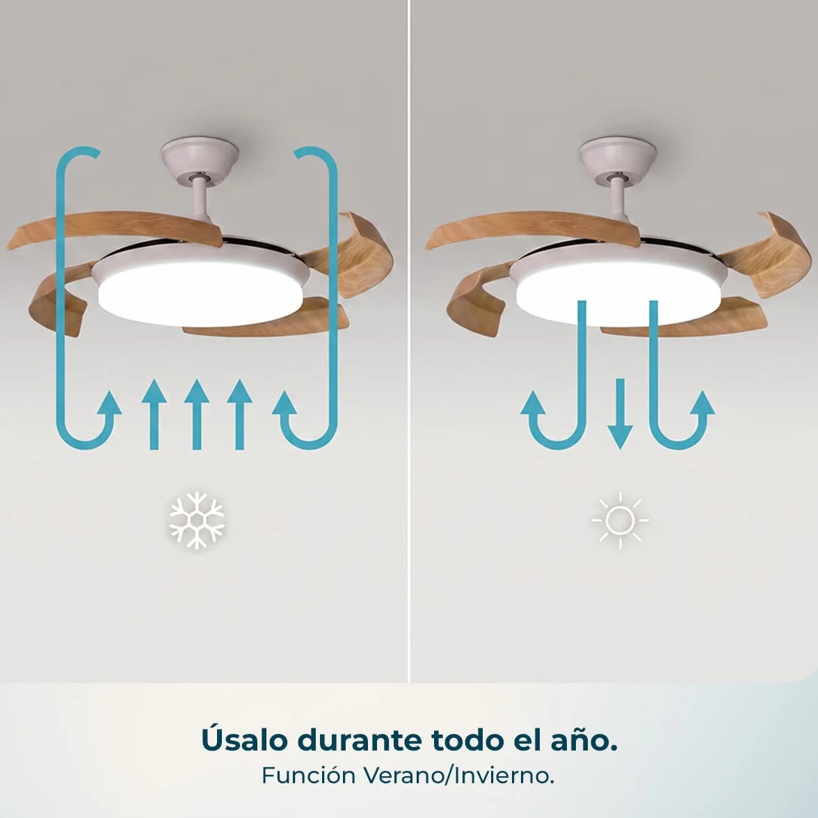 Cecotec Ventilador de Techo con Luz con Aspas Retráctiles EnergySilence Aero 4500 Puzzle Invisible White. 30W, Motor DC, Diámetro 42", Luz LED, Mando a Distancia, Temporizador, Función Verano/Invierno