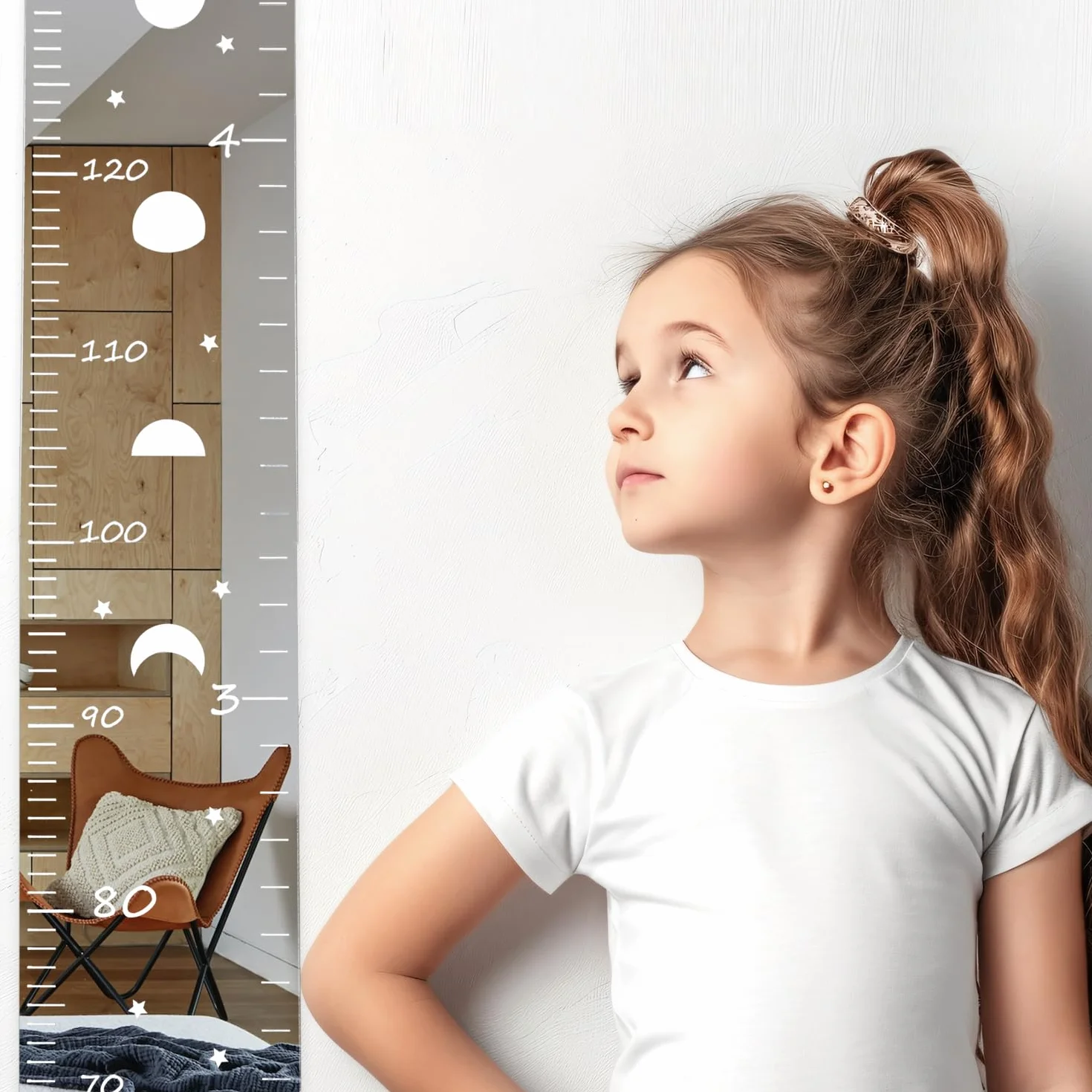 4 Espejos de Crecimiento, Espejo con Tabla de Crecimiento Regla de Pared para Niños Espejo de Altura para Registro de Altura de Niños Decoración de Pared para Dormitorio