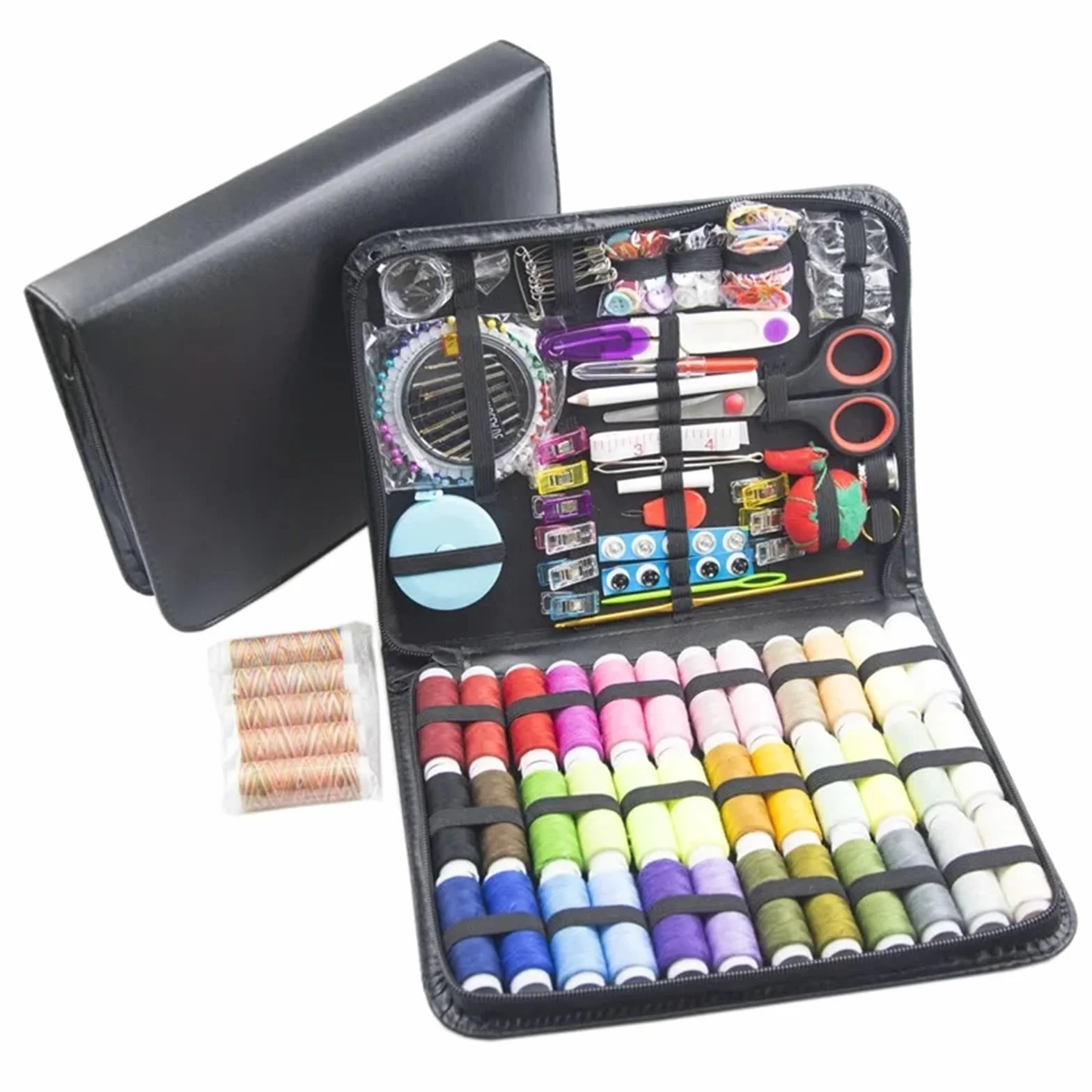 Kit de costura con hilos, agujas, bolsa almacenamiento, tijeras, cinta métrica, botones, portátil, for viajes, bricolaje, bordado, manualidades, caja Kit de costura de viaje(229PCS)