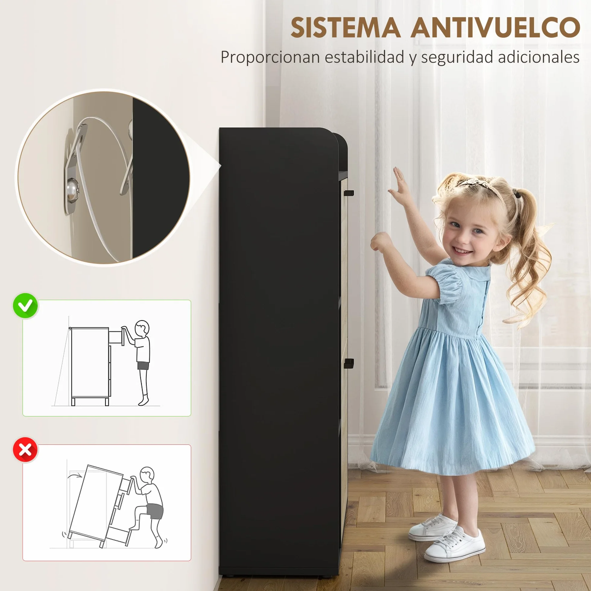 HOMCOM Zapatero Estrecho 2 Puertas, Zapatero Entrada Recibidor con 3 Estantes Laterales y Estantes Ajustables, para 15 Pares de Zapatos, para Pasillo, Espacio Reducido, 83x24x90,5 cm, Natural y Negro