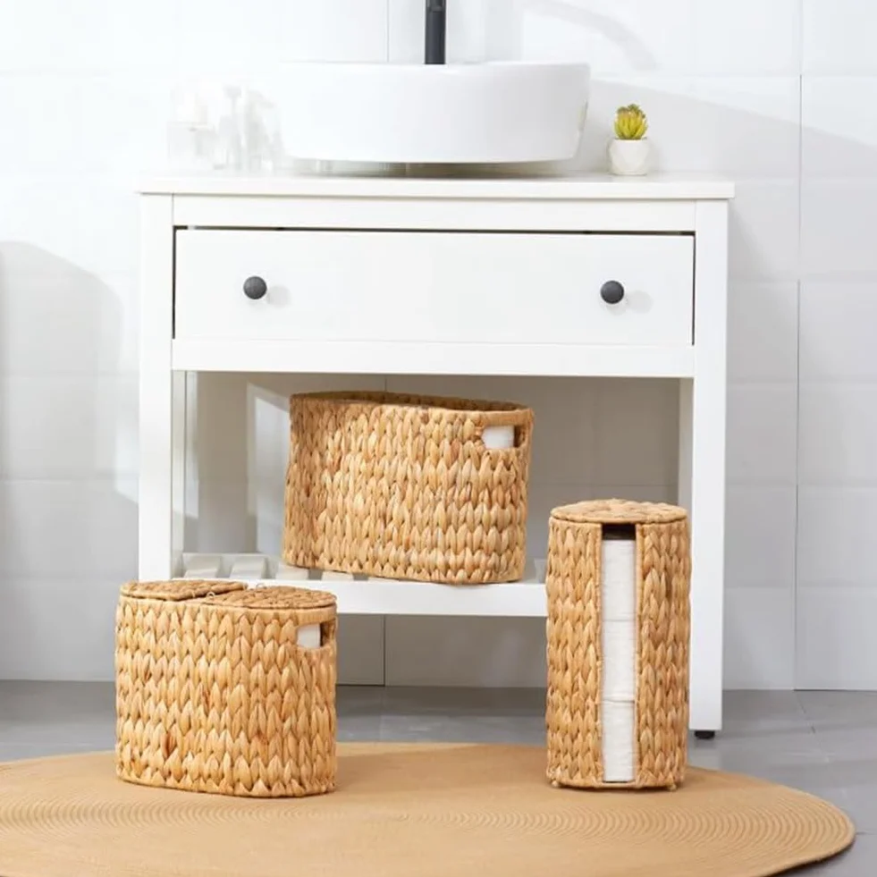 Soporte de Mimbre de Jacinto de Agua para 6 Rollos de Papel Higiénico con Asas Integradas