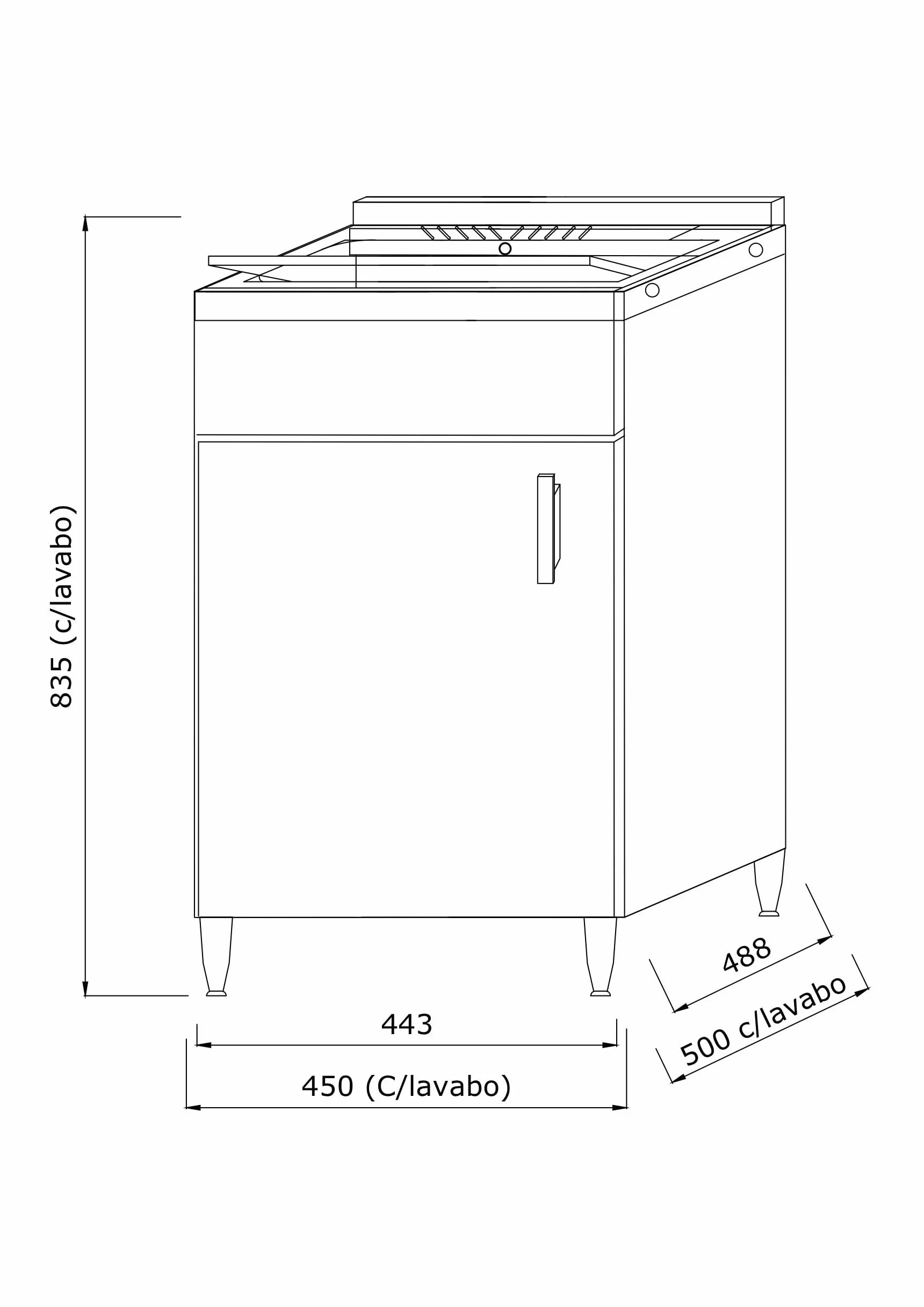 Kiamami Valentina - Mueble con lavabo de 45 cm blanco con lavabo y tabla de lavado | Pratico