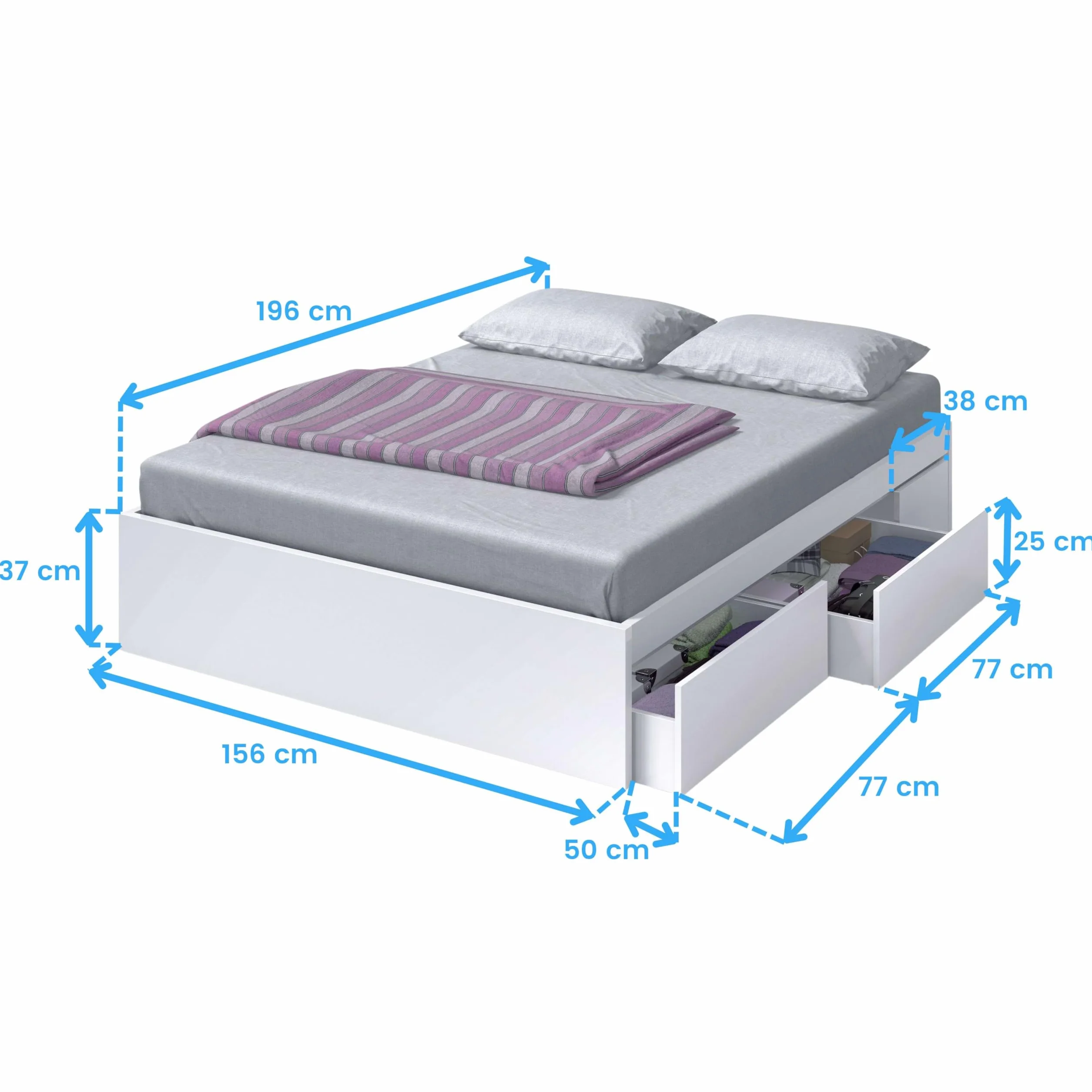 Miroytengo Pack Dormitorio Completo Alaya Color Blanco Y Roble para Camas 150 cm (Cama+cabecero+2 Mesitas+Armario+sinfonier)